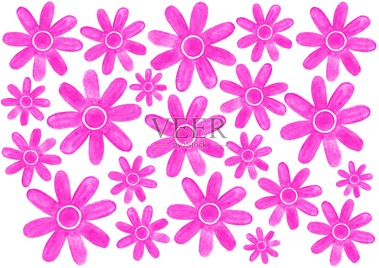 一套风格化的花朵，有不同色调的紫红色。插画图片素材