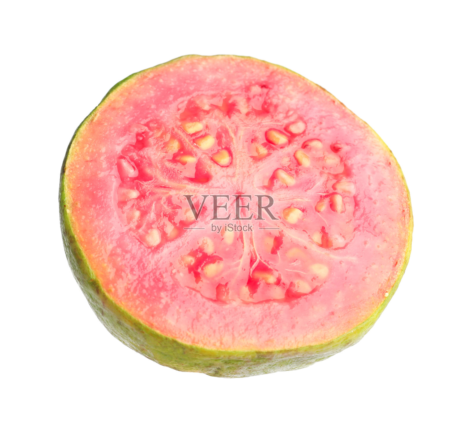 半个新鲜的番石榴果，在白色背景上孤立照片摄影图片