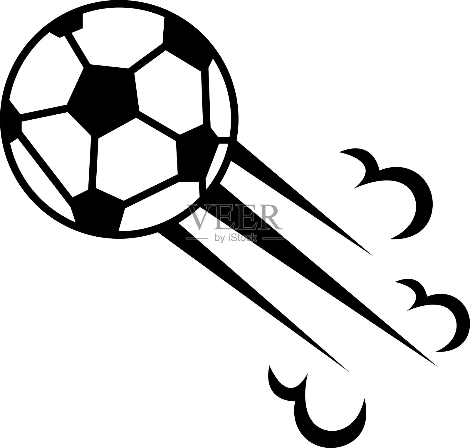 矢量足球图标，带裁剪路径，孤立在透明背景上，景深完整，动态足球设计元素代表飞驰的足球，适用于移动应用。插画图片素材