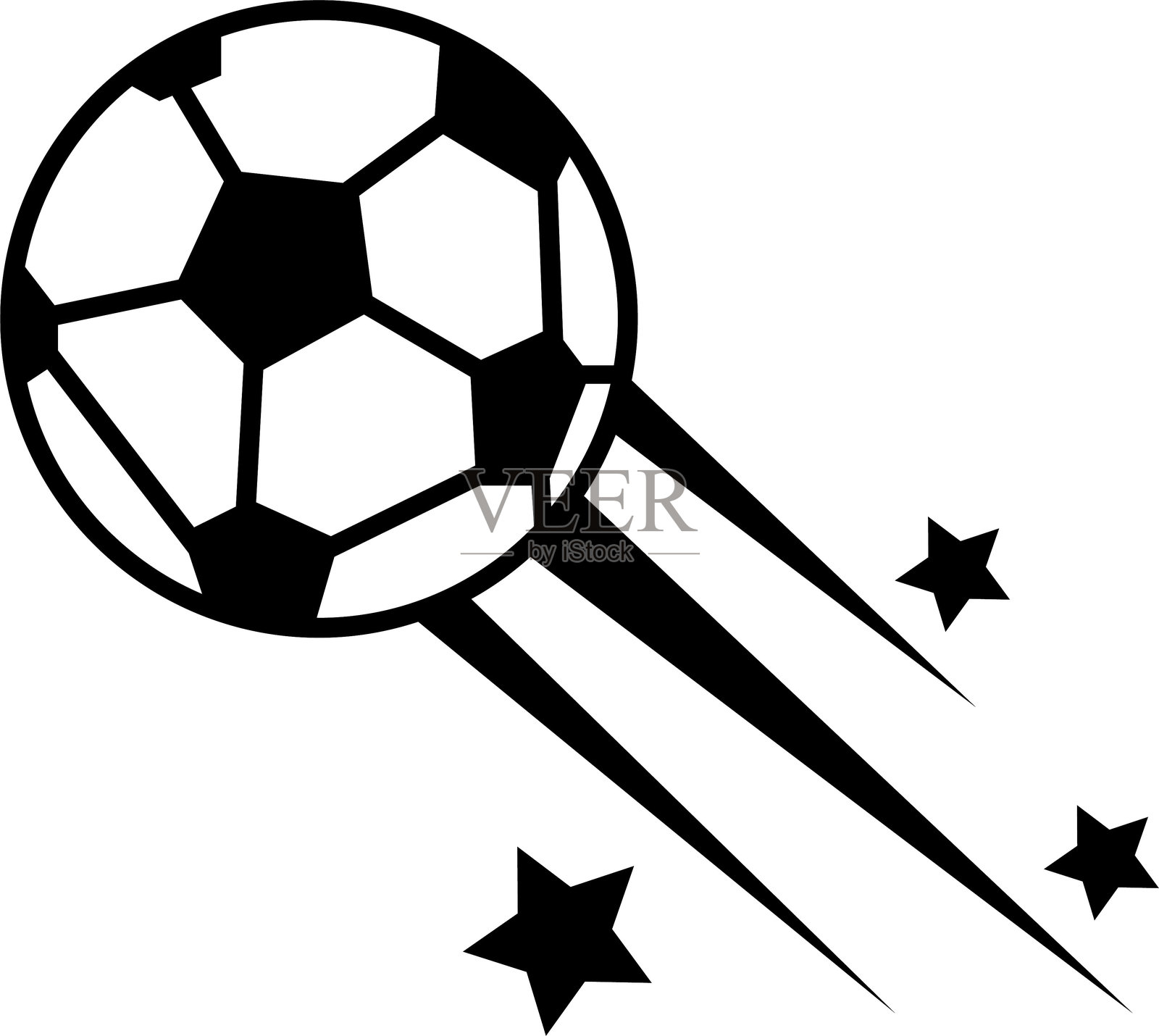 矢量足球图标，带裁剪路径，孤立在透明背景上，具有完整的景深，通过动态足球设计特征表现飞驰的足球，适用于手机应用程序。插画图片素材