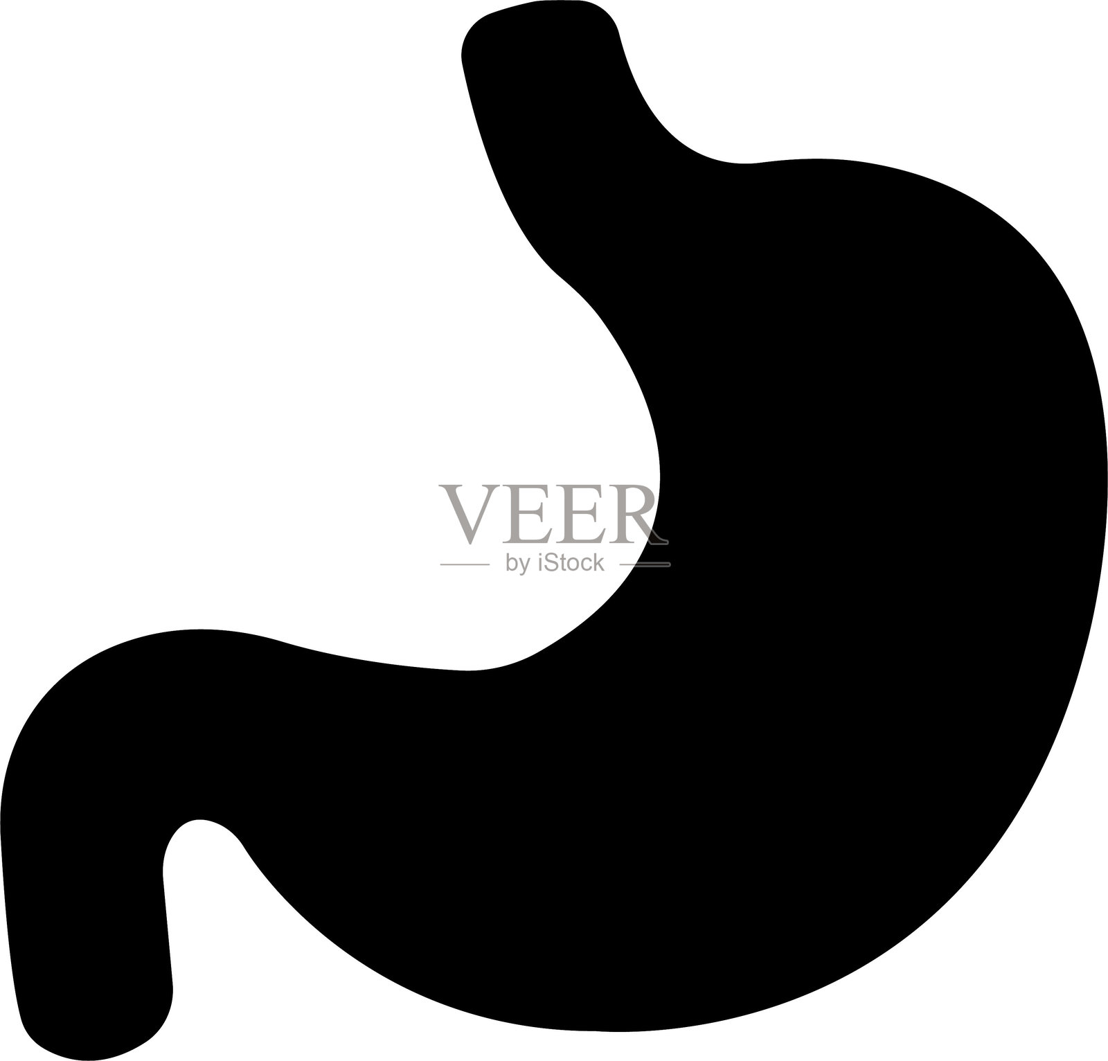 促进消化的图标，黑色填充矢量图，改善胃部系统的矢量符号，人体内脏图标符号，黑色剪影图像，内窥镜矢量，孤立在透明背景上。插画图片素材