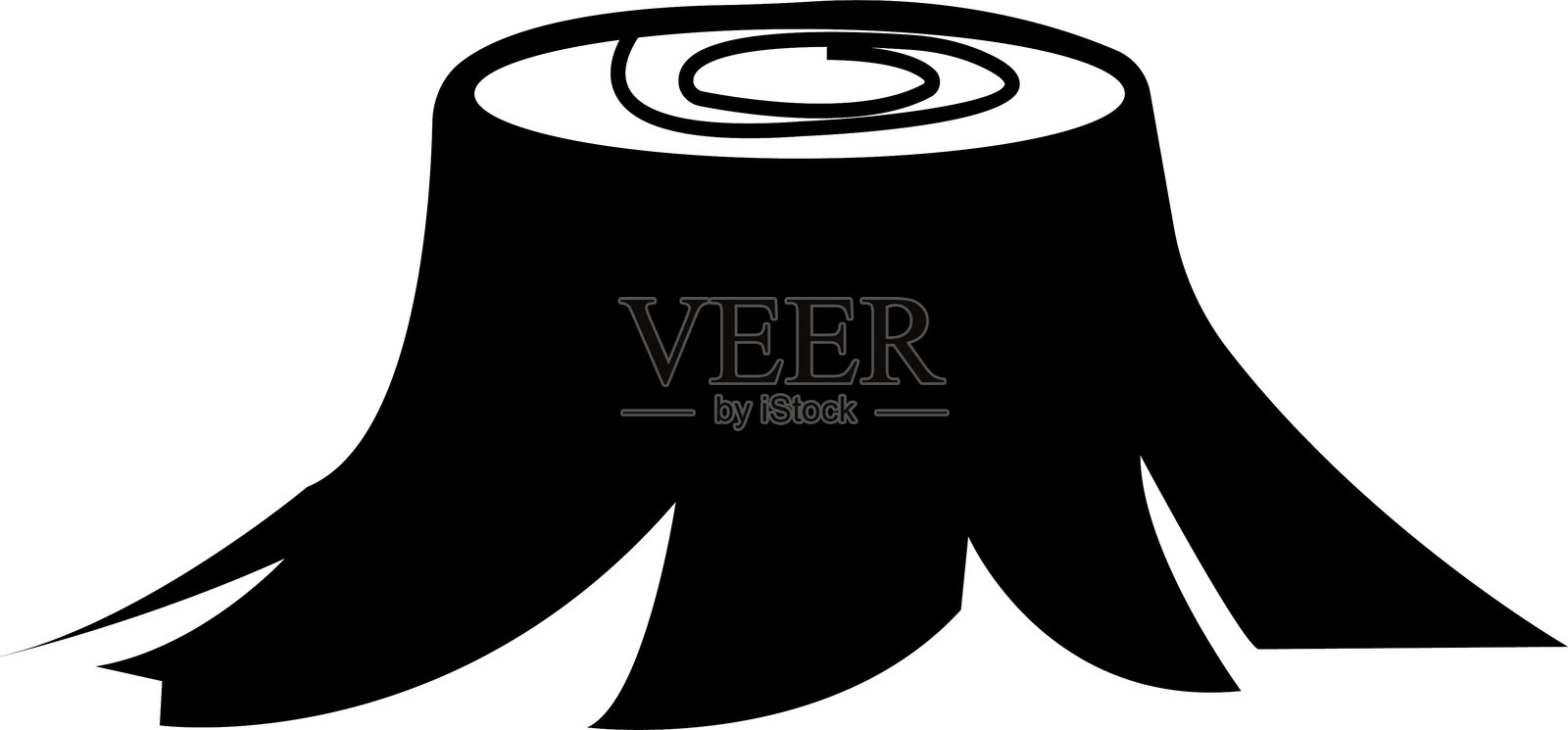 树桩图标或标志，孤立的符号，象征向量，高质量黑色风格图标，林业材料剪影，截断树木结构纹理，孤立在透明背景上。插画图片素材