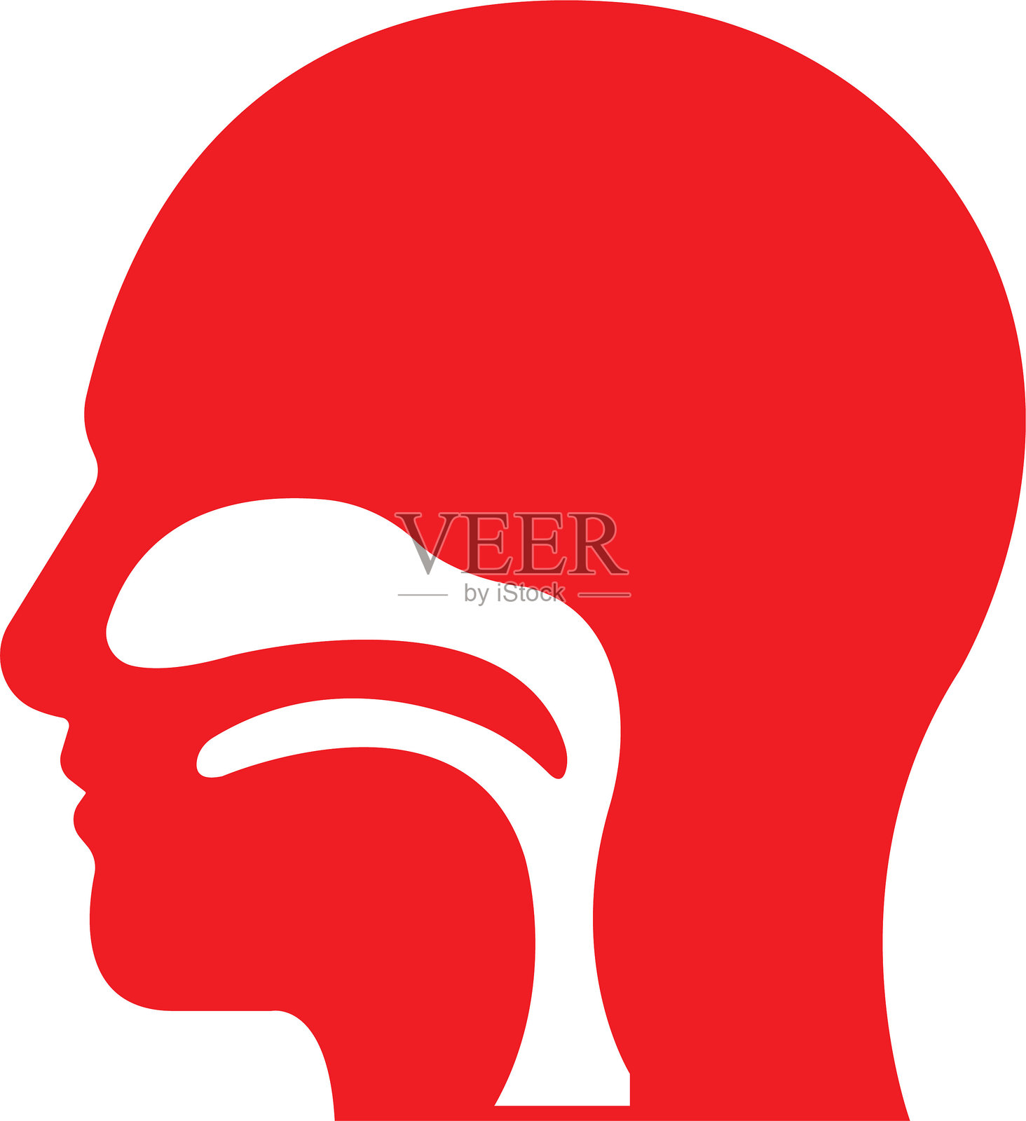 人类喉咙图标 简约矢量图，人体器官喉咙，鼻子扁平图标，人体部位，透明背景上分离，耳鼻喉科诊所概念。耳鼻喉科医生图标。插画图片素材