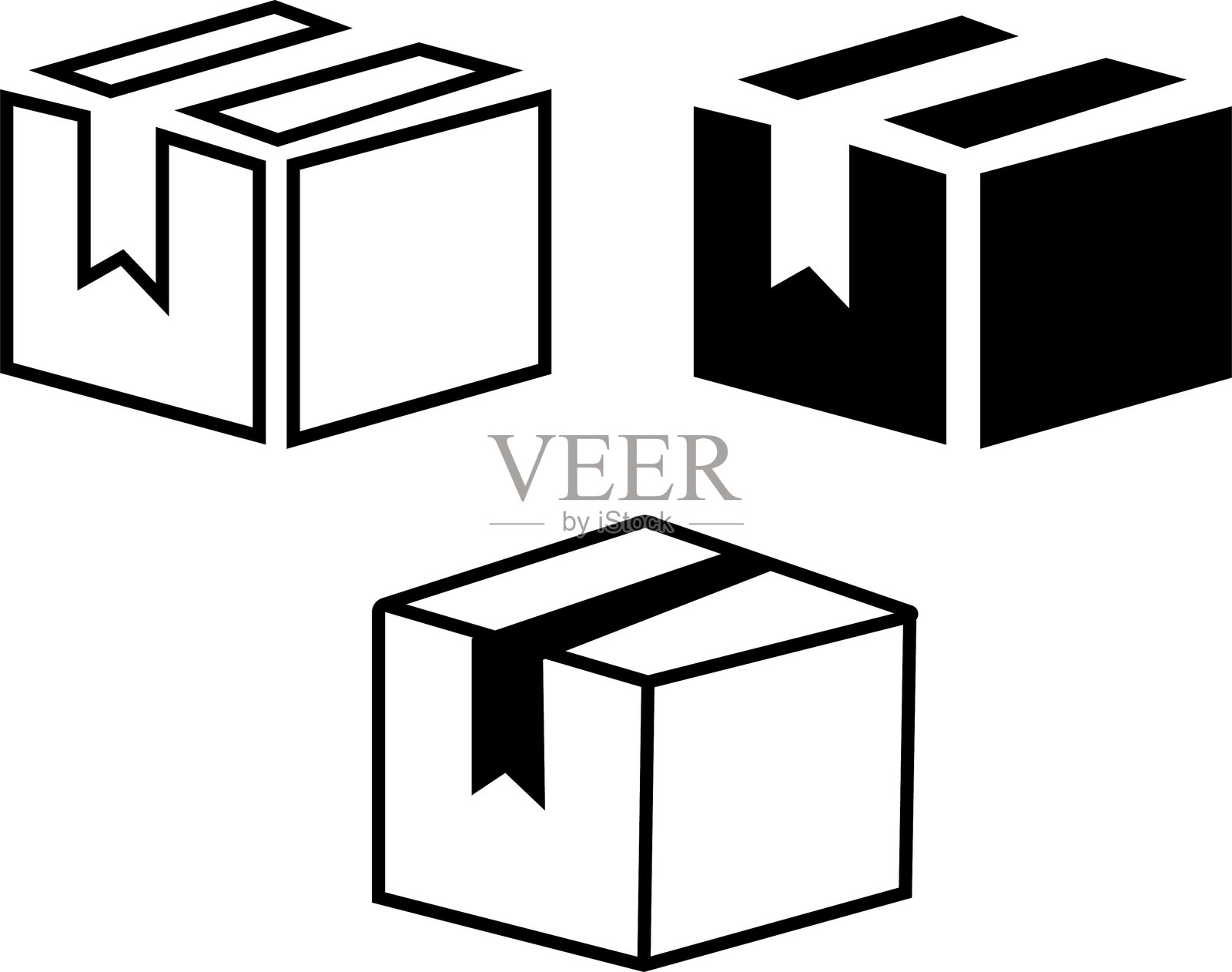 一组扁平化矢量包装盒图标设计，包含等距矢量图，孤立在透明背景上，包含奖励盒子、包装字形Logo设计，适用于手机App、网站或UI。插画图片素材