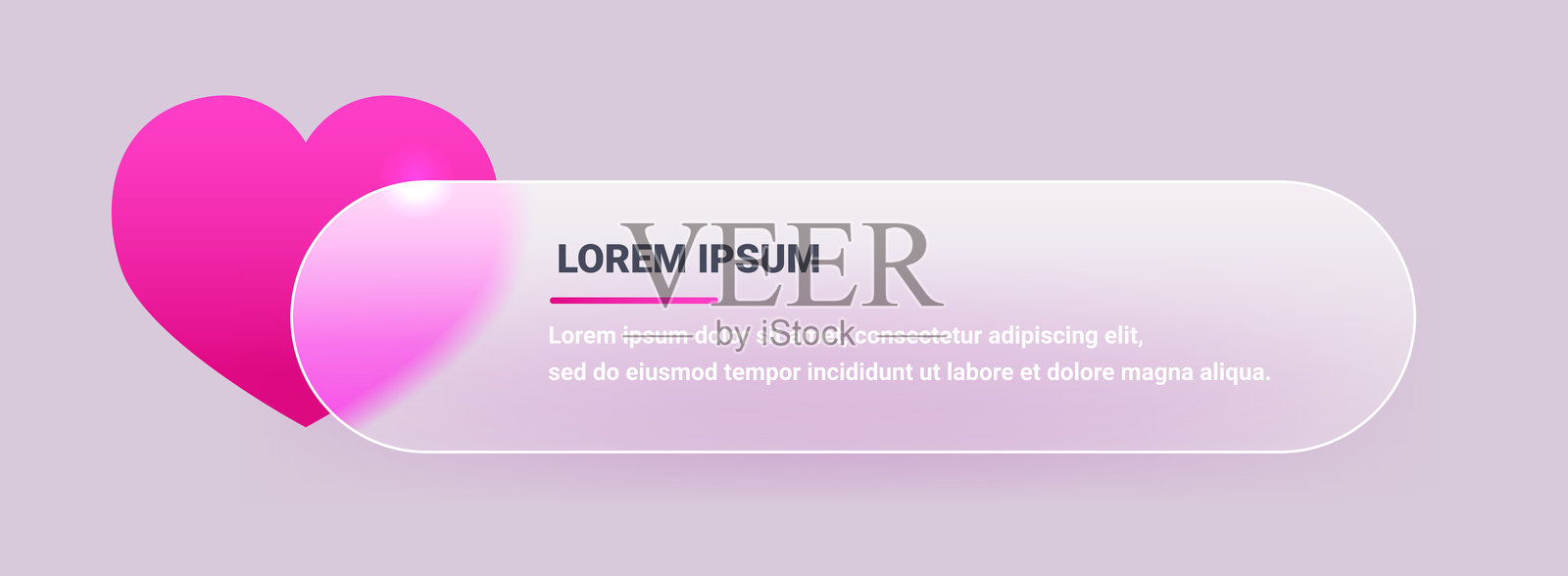 灰色背景上带有爱心的透明圆形玻璃面板。矢量元素插画图片素材