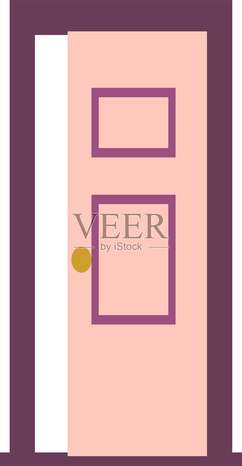 扁平化设计风格的房屋和建筑物的彩色前门，孤立的矢量集。打开和关闭的门插画图片素材