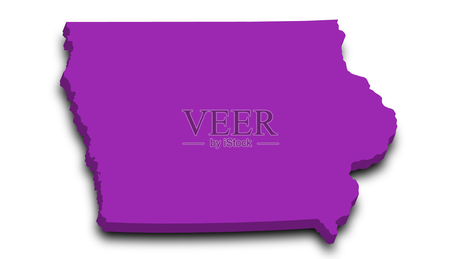 爱荷华州地图。美国爱荷华州的三维彩色地图。美利坚合众国，美国，美国插画图片素材