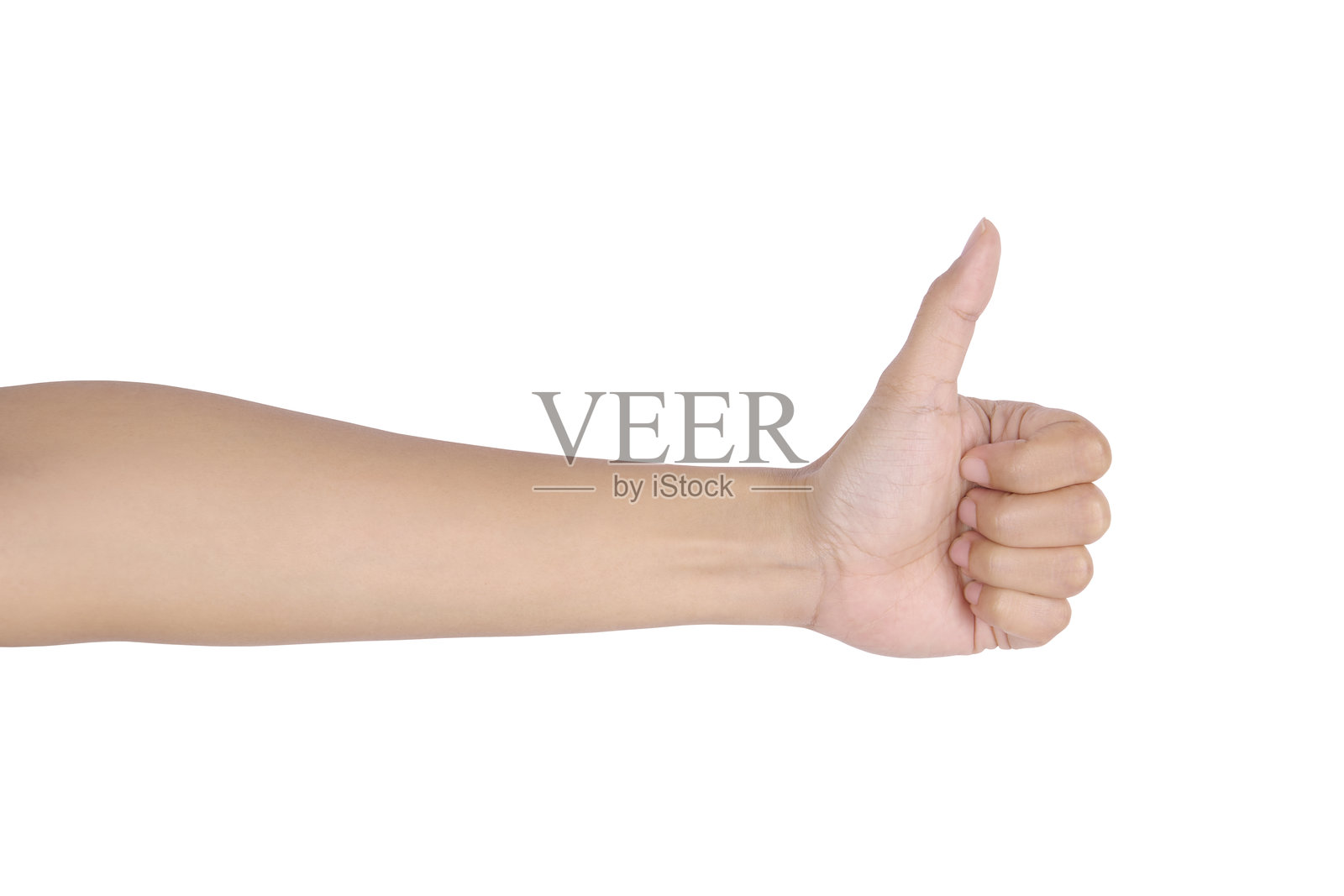 竖起大拇指的手势，孤立在白色背景上，展示了认可、成功、积极反馈、同意的符号、满意度概念、简单的沟通和营销视觉效果。照片摄影图片