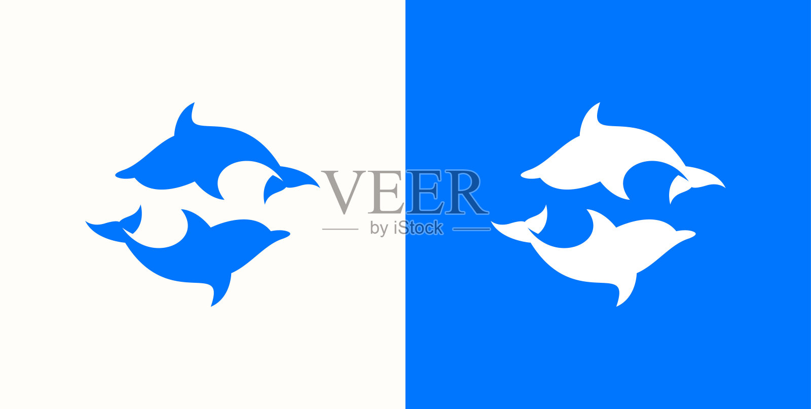 海豚情侣圆形标志符号矢量图标，平面设计插画图片素材