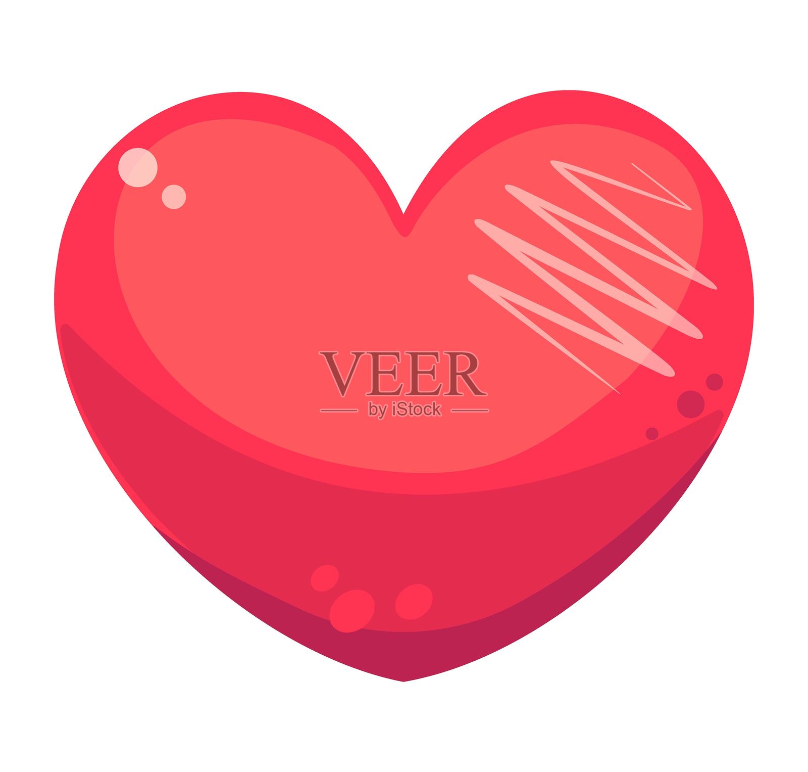 明亮的红心，孤立在白色背景上。矢量图插画图片素材