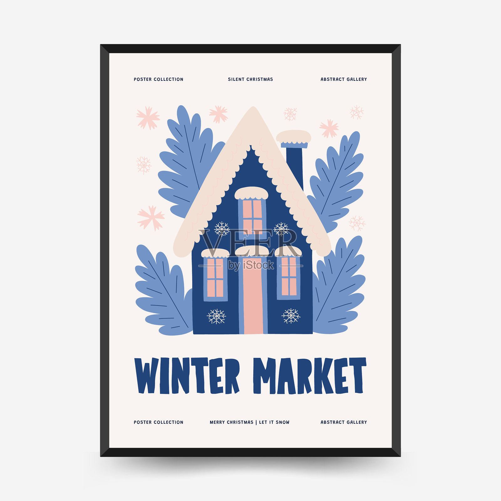 圣诞快乐，新年快乐竖版传单或海报模板。现代潮流马蒂斯极简风格。手绘设计，适用于壁纸、墙壁装饰、印刷品、明信片、封面、模板、横幅。插画图片素材