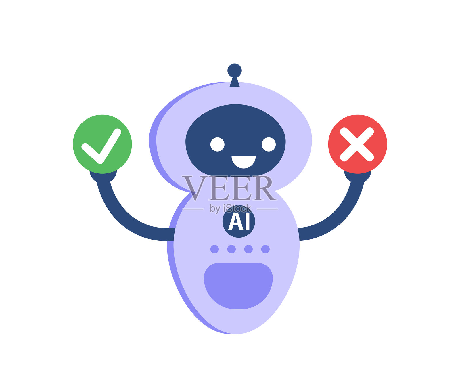 人工智能机器人手持绿色勾选和红色叉号符号插画图片素材