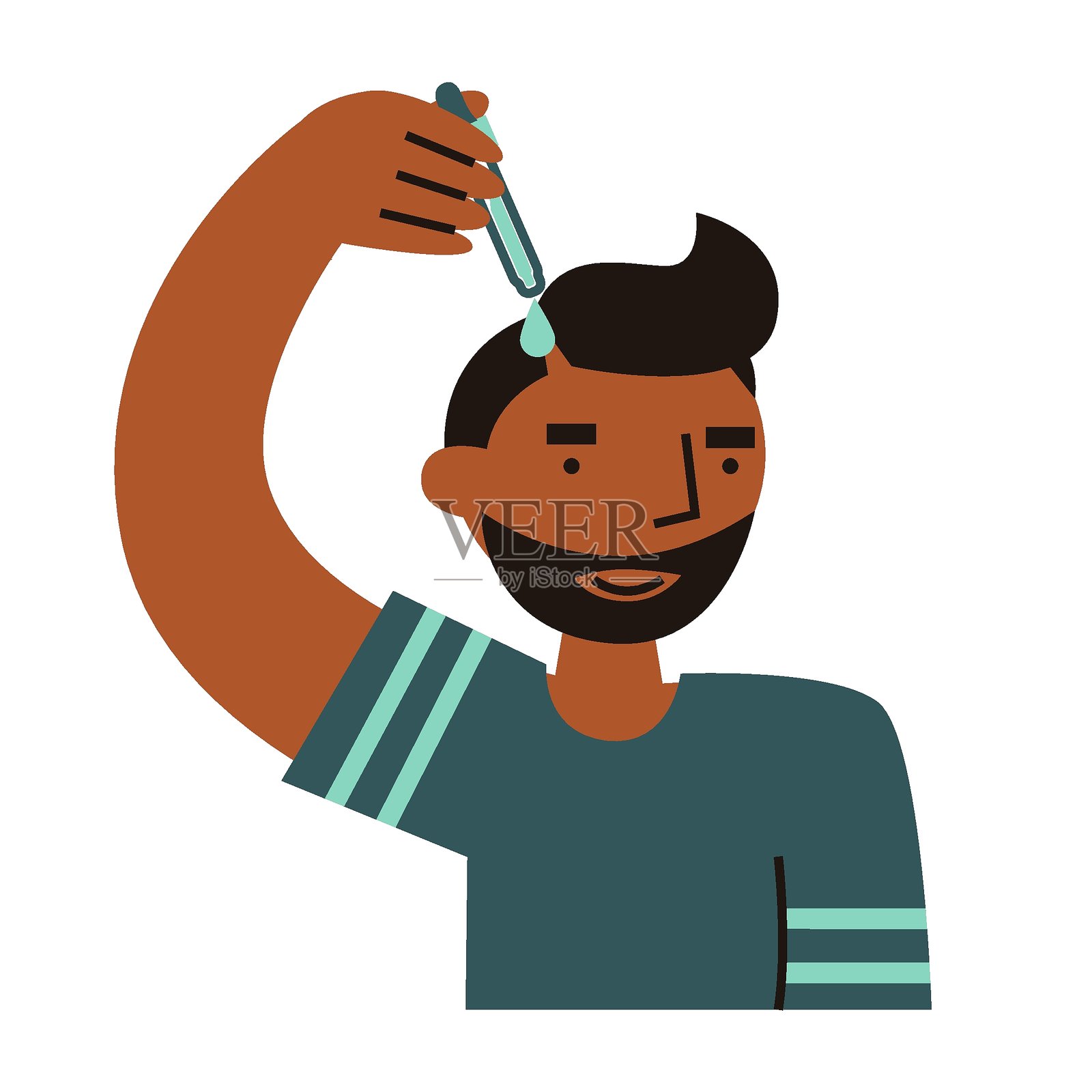 男人给自己头部涂抹头皮护理产品。这是为了头发健康和生长的自我护理仪式和日常。包括滋润清洁、去角质和活化精华。插画图片素材