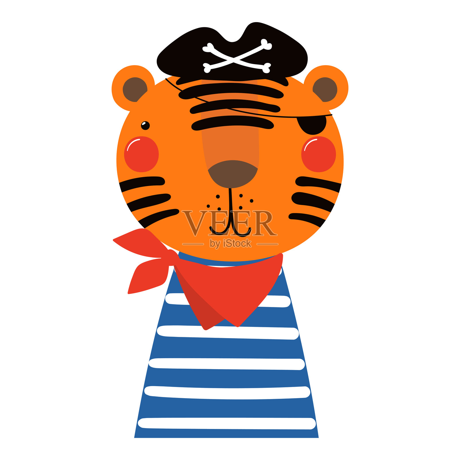 可爱的小老虎海盗，孤立的插画图片素材