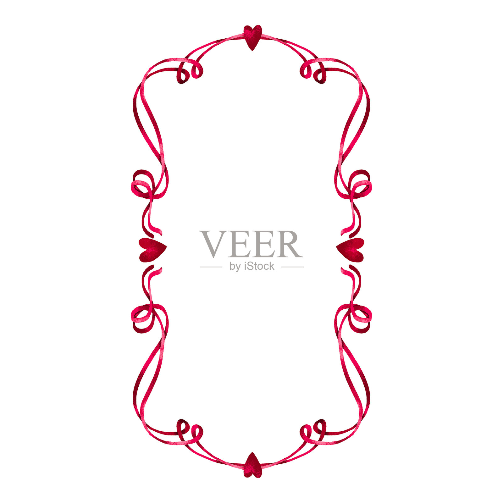 爱心涂鸦边框水彩情人节边框，手绘粉色心形婚礼卡设计。优雅复古简约浪漫卡片。娇媚爱心设计卡片邀请函印刷插画图片素材