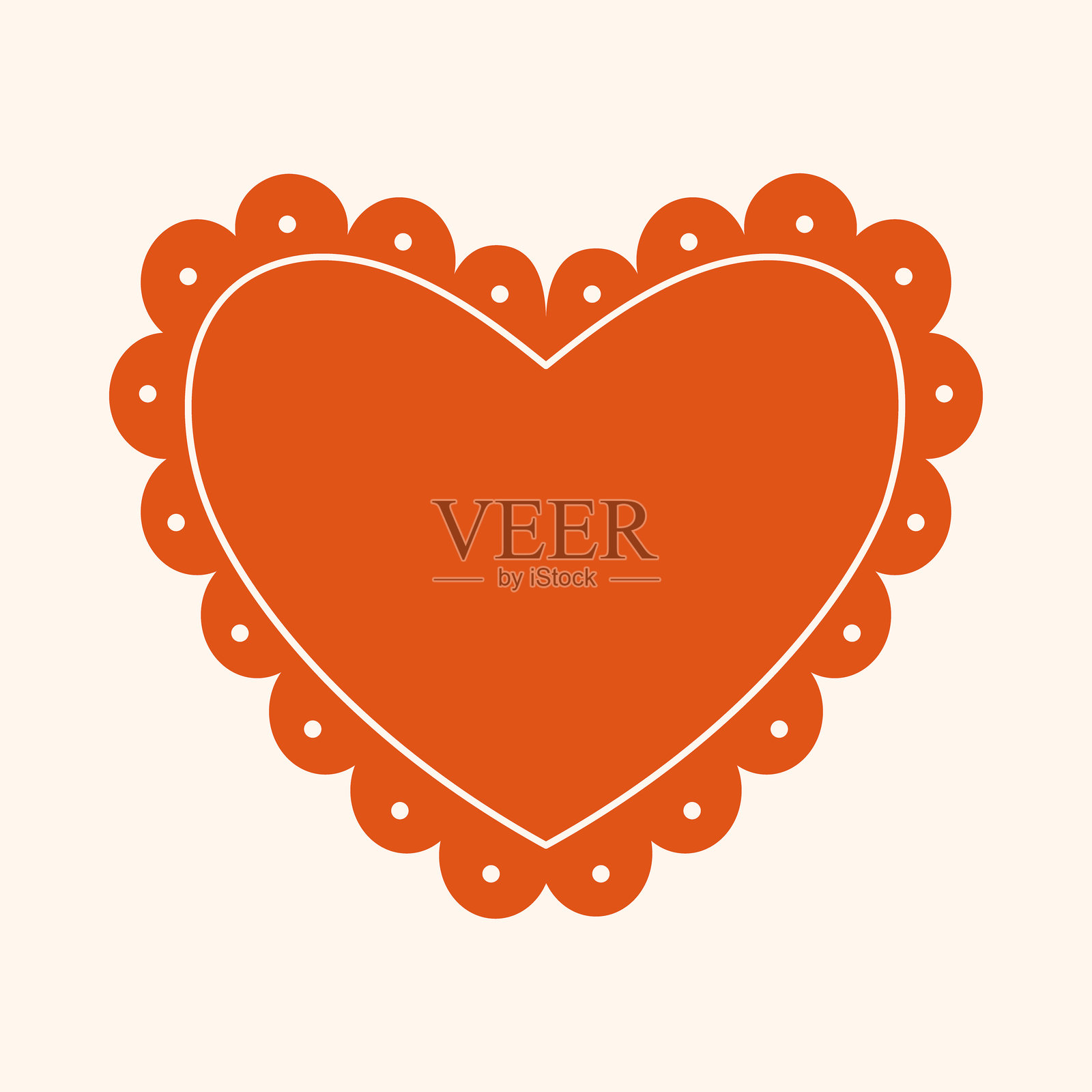 可爱的蕾丝杯垫心形模板，带有扇形边缘和内部轮廓边框插画图片素材