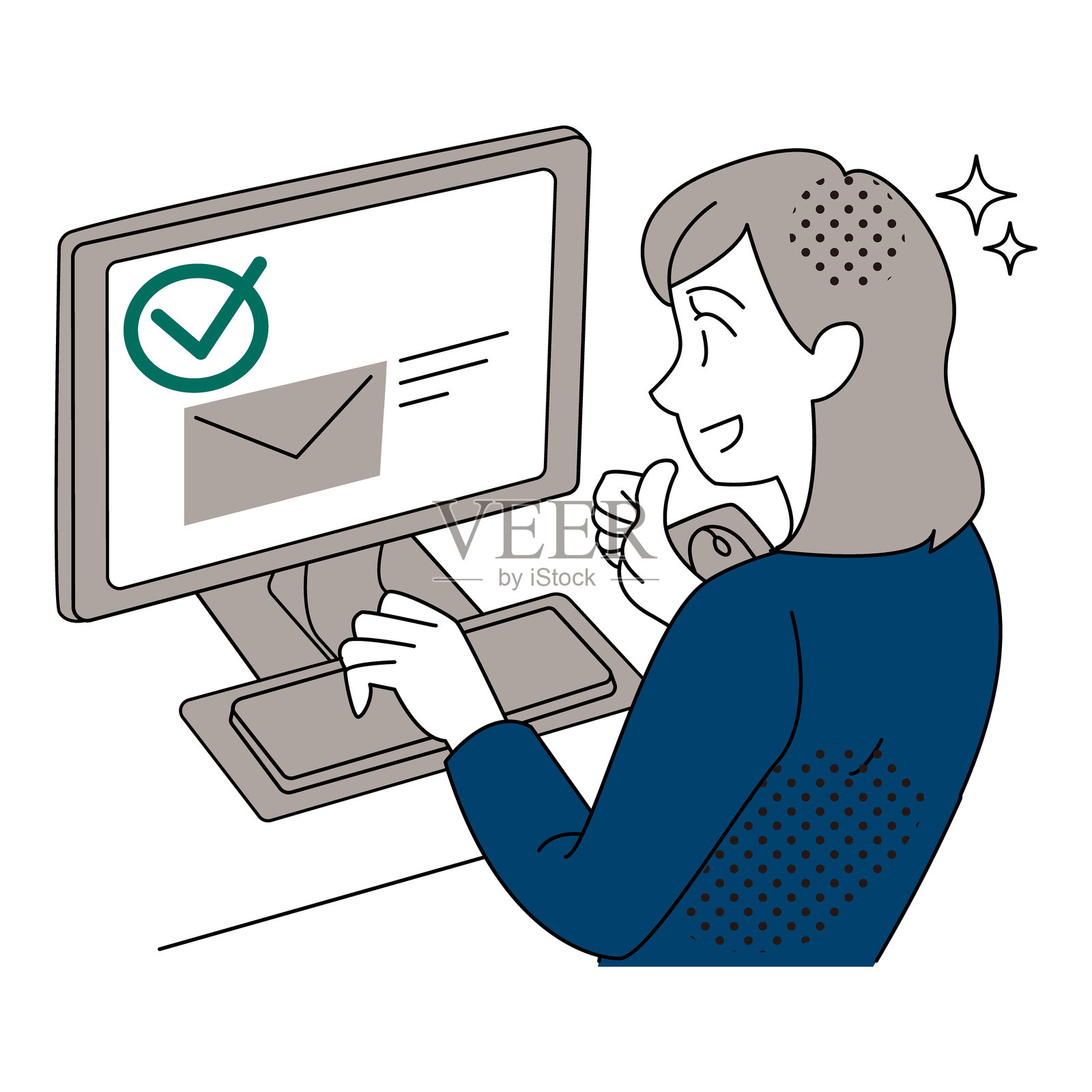 办公室女性确认成功发送邮件插画插画图片素材
