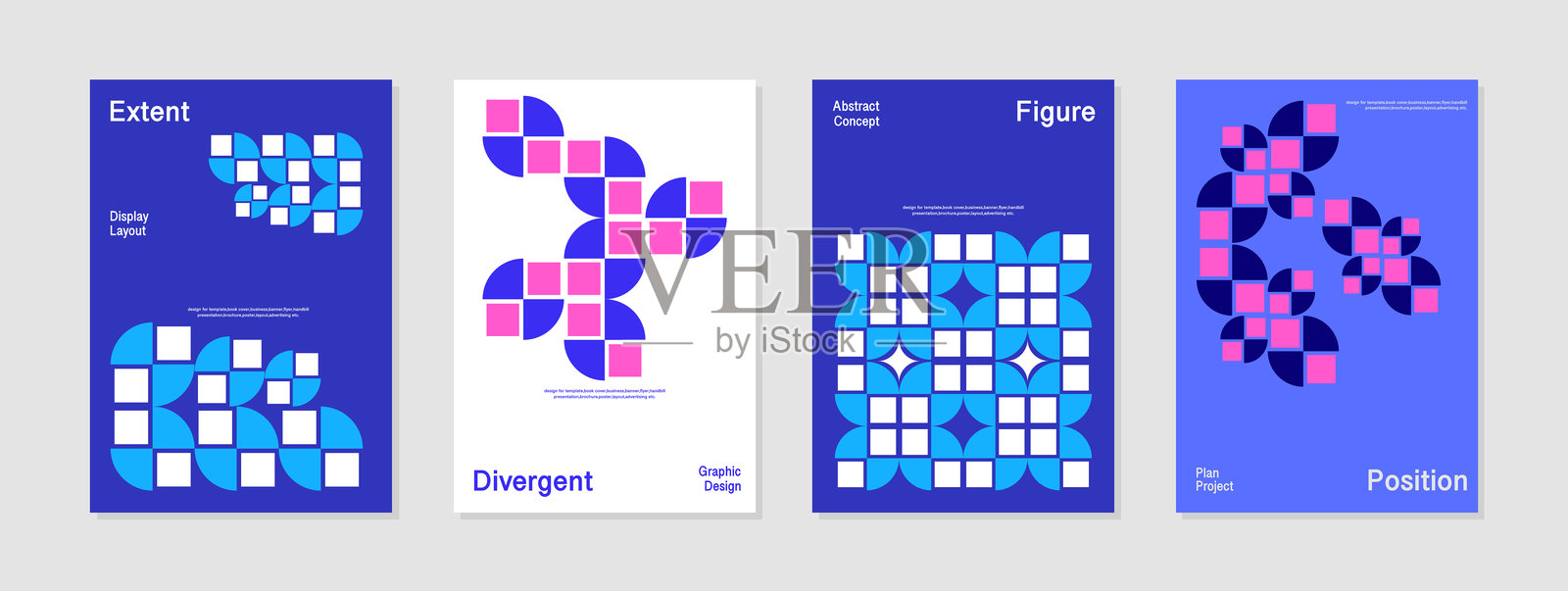 几何布局设计创意模板。这是一个蓝、海军蓝、粉色、白色抽象背景模板矢量插画。插画图片素材