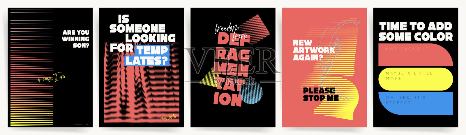 现代封面或海报横幅模板。复古波普艺术海报模板，搭配醒目字体。黑色背景上的霓虹美学和几何元素。插画图片素材