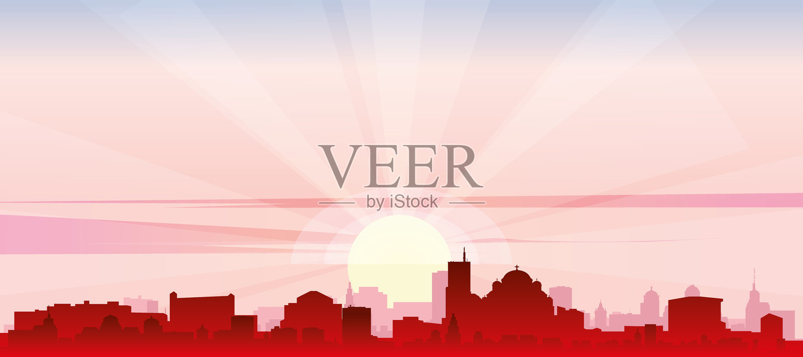 塞尔维亚贝尔格莱德通用城市天际线全景海报插画图片素材