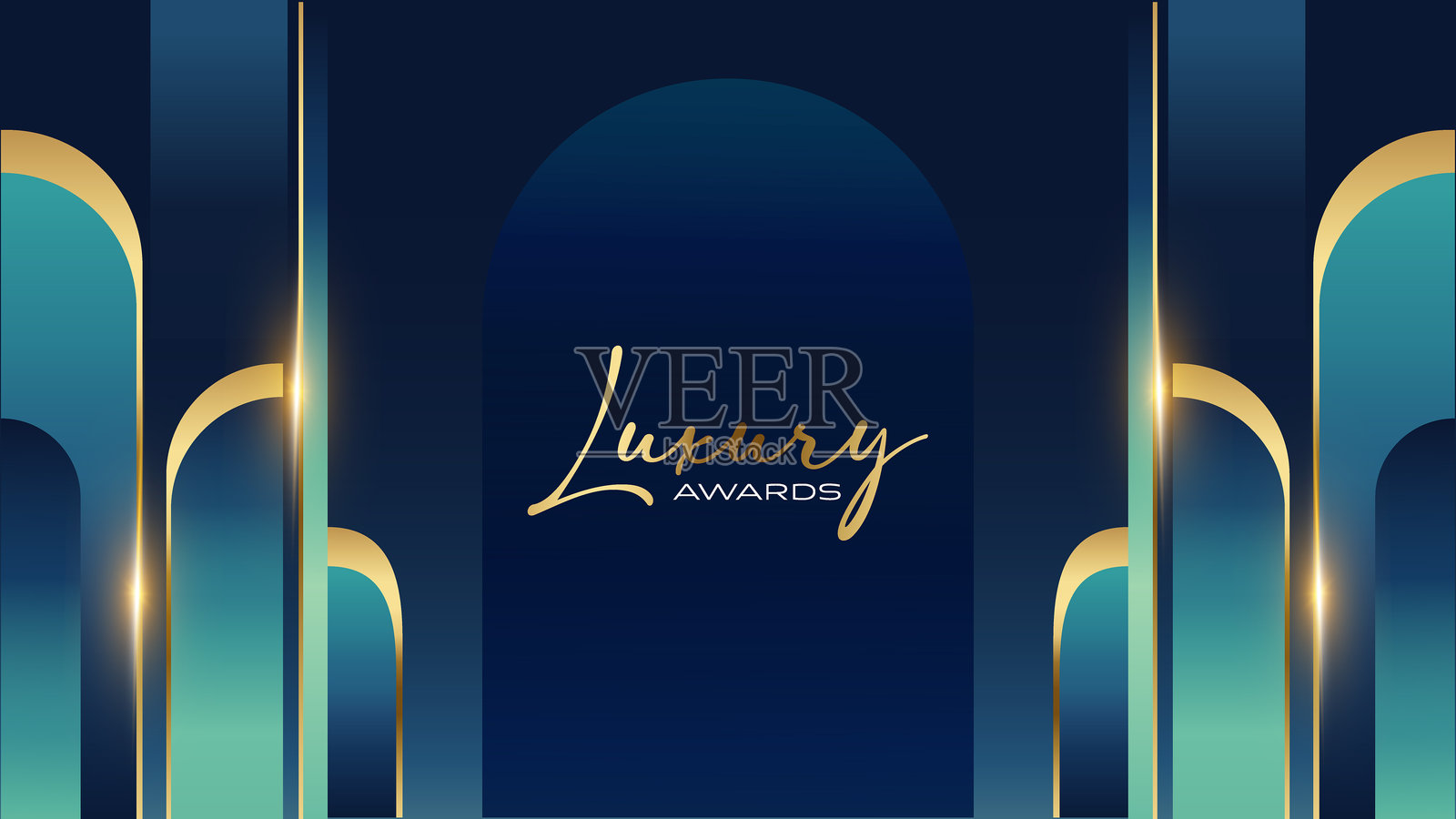 蓝色与金色抽象奢华背景。现代简约高级设计模板。精美欢迎邀请函。盛大生日与纪念日庆典横幅。优雅装饰布局模板。插画图片素材