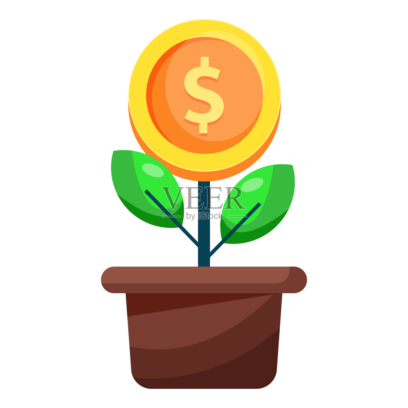 带硬币图标设计的植物。增长的植物图标设计插画图片素材