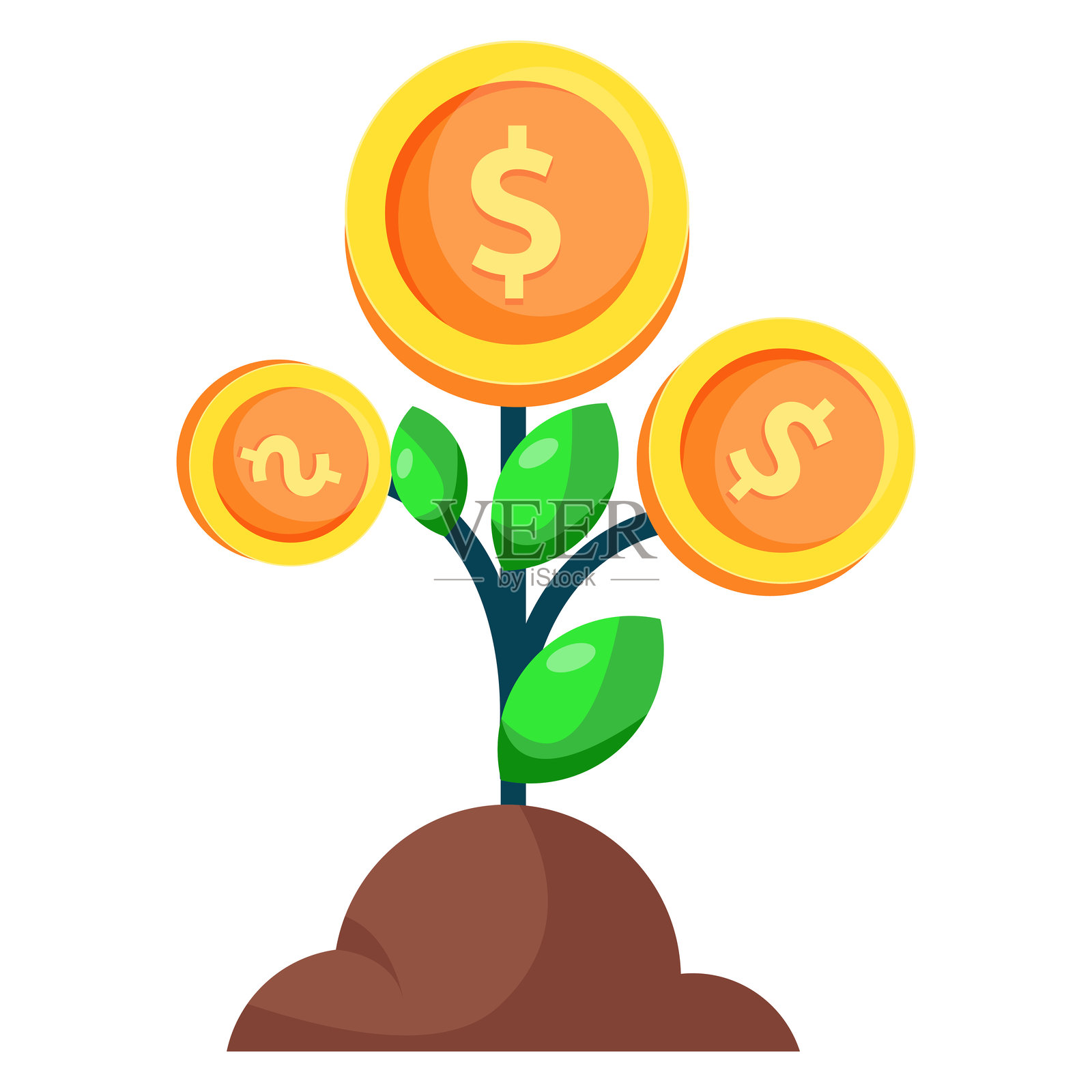 带有硬币图标设计的植物。增长植物图标设计。插画图片素材