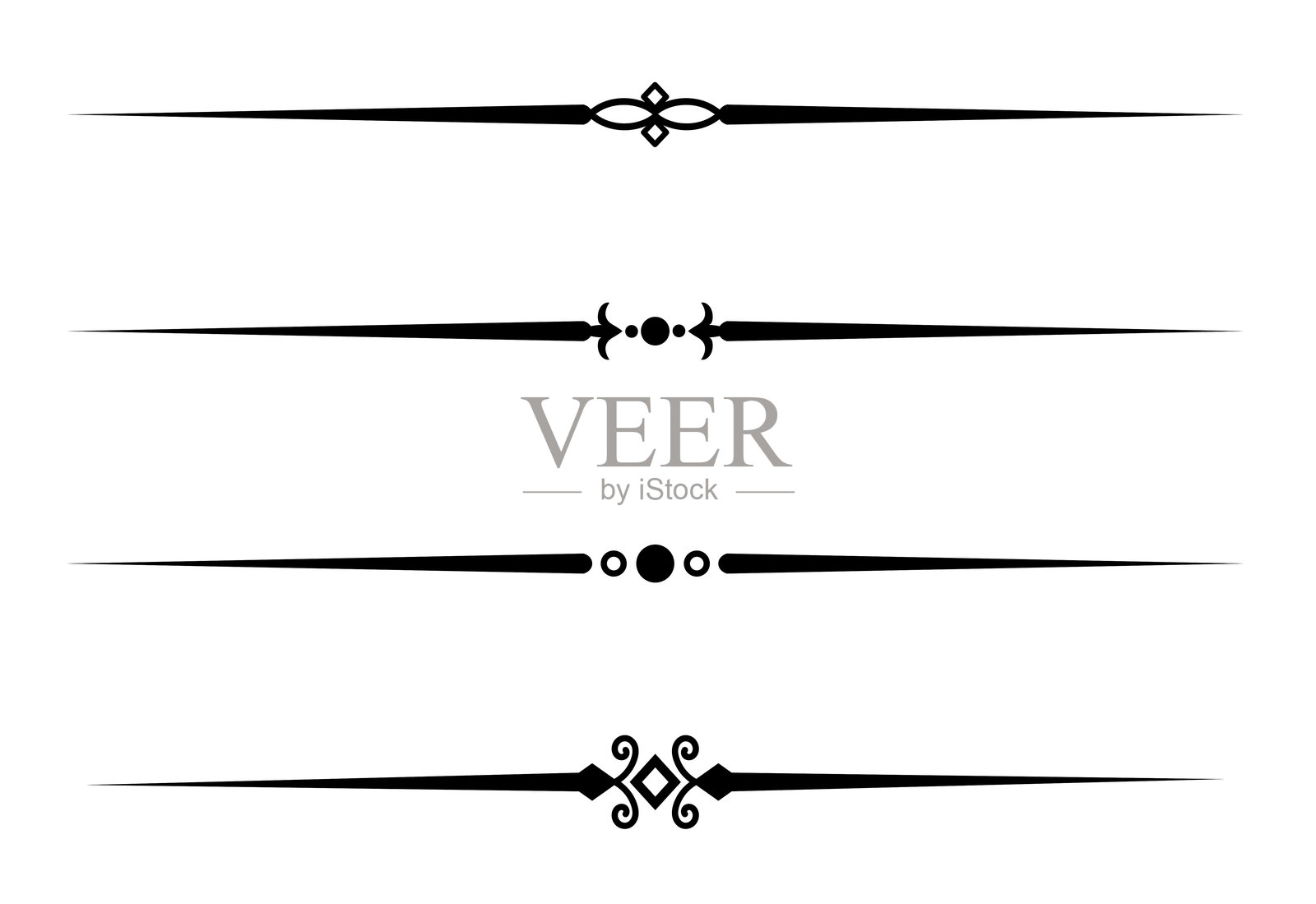 复古装饰线条集。文本分隔线。线条边框。线条分隔符，边框，复古分隔符，下划线元素。矢量图插画图片素材