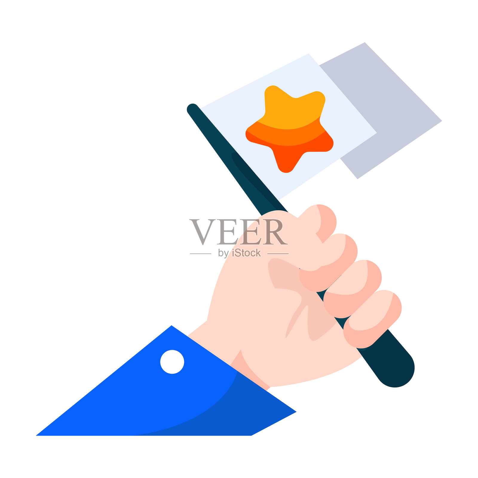 成功的商业图标设计，手持旗帜和星星的图标插画图片素材