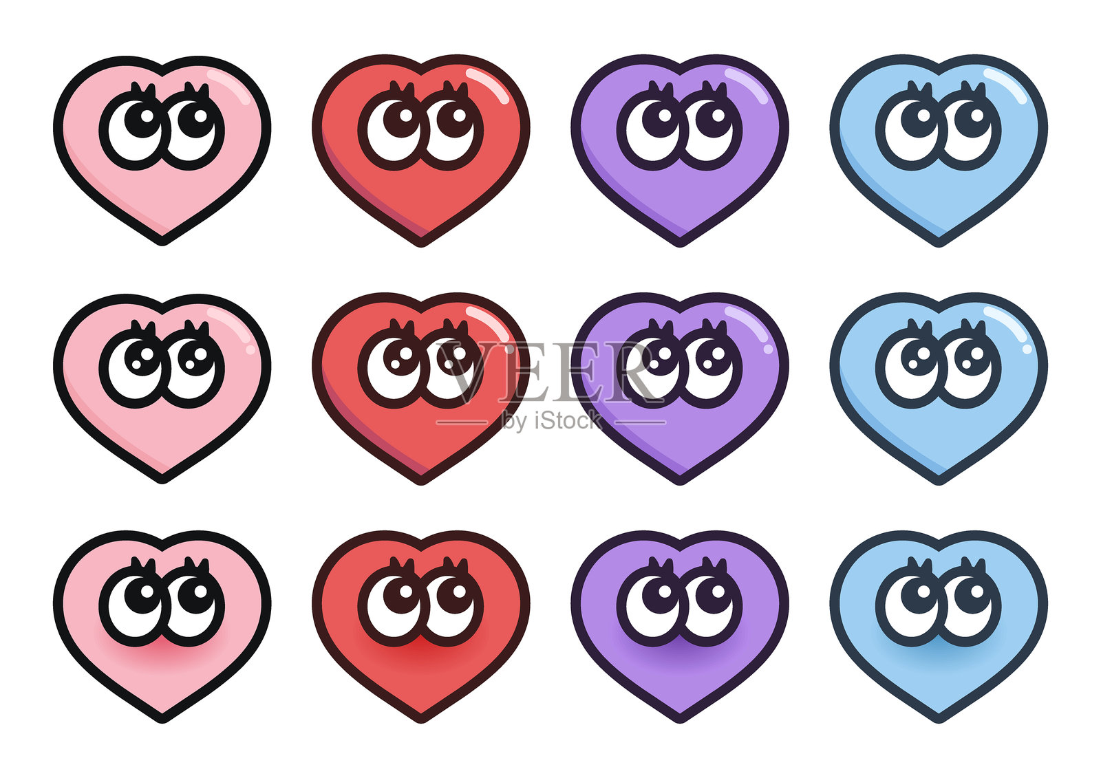 可爱的爱心角色展示爱与情感插画集插画图片素材