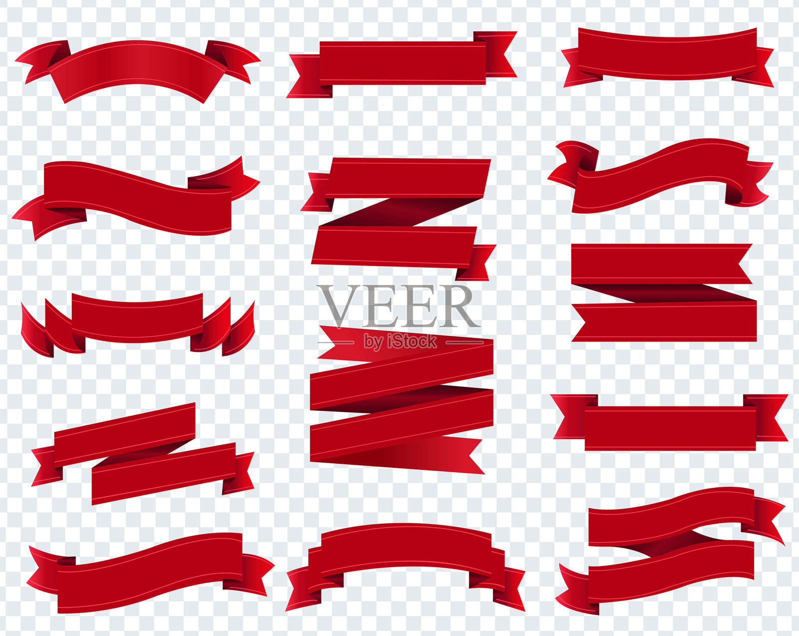 红色丝带系列 白色背景插画图片素材