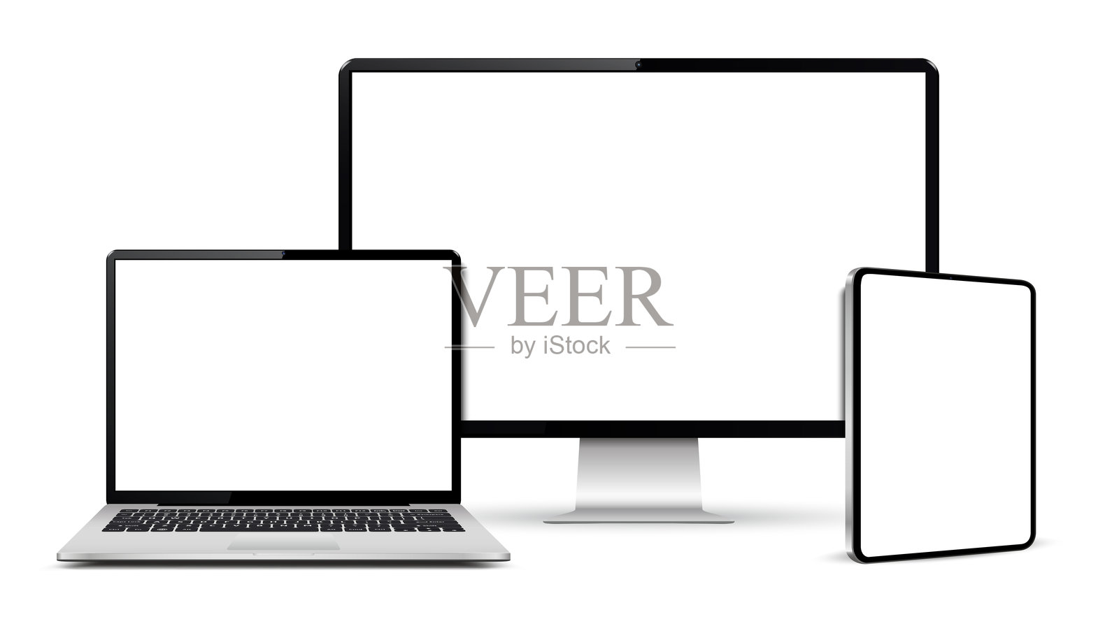 空白屏幕的笔记本电脑和平板电脑的电脑显示器模型插画图片素材