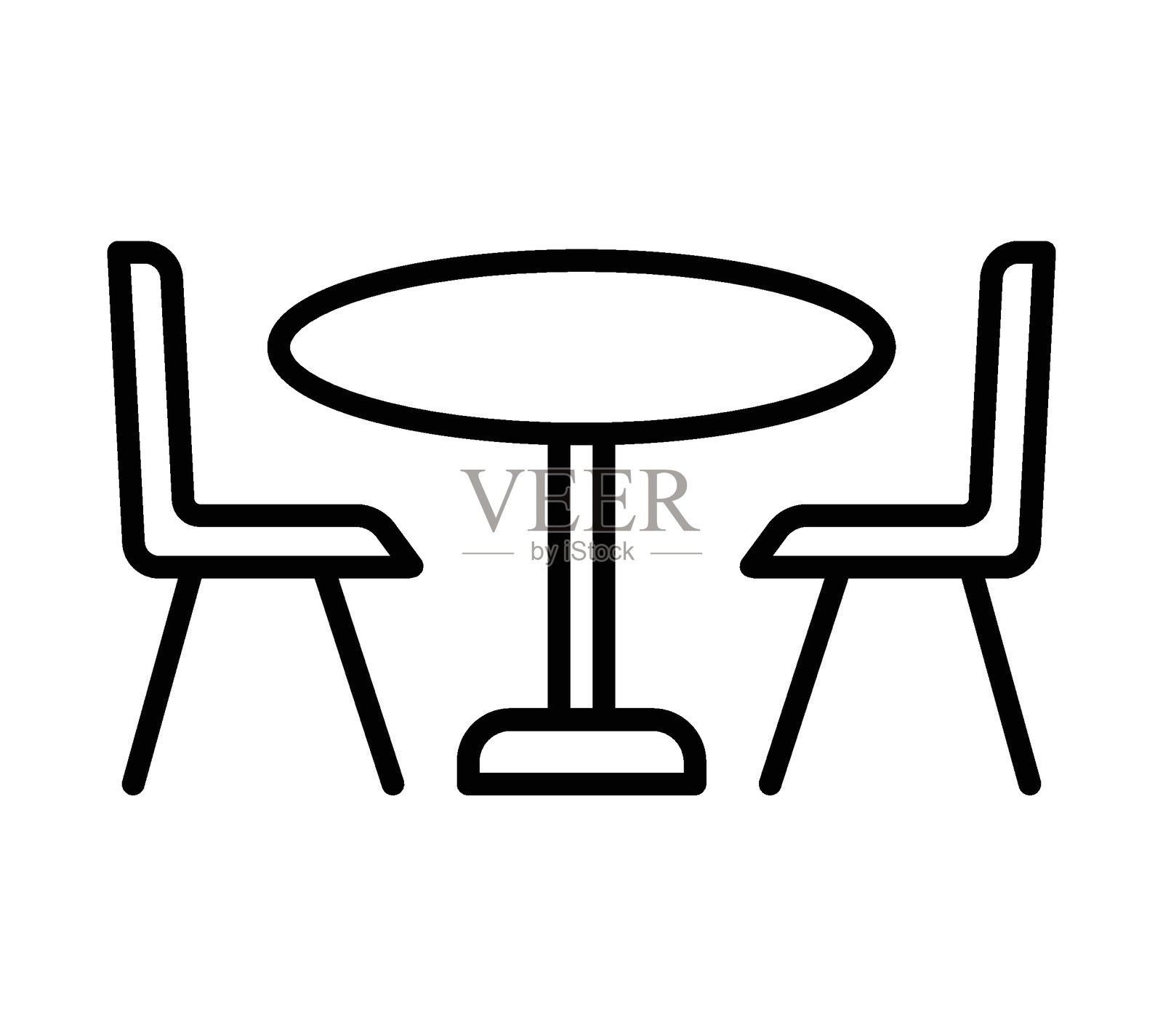 极简风格的餐桌和两把椅子，线条简约插画图片素材