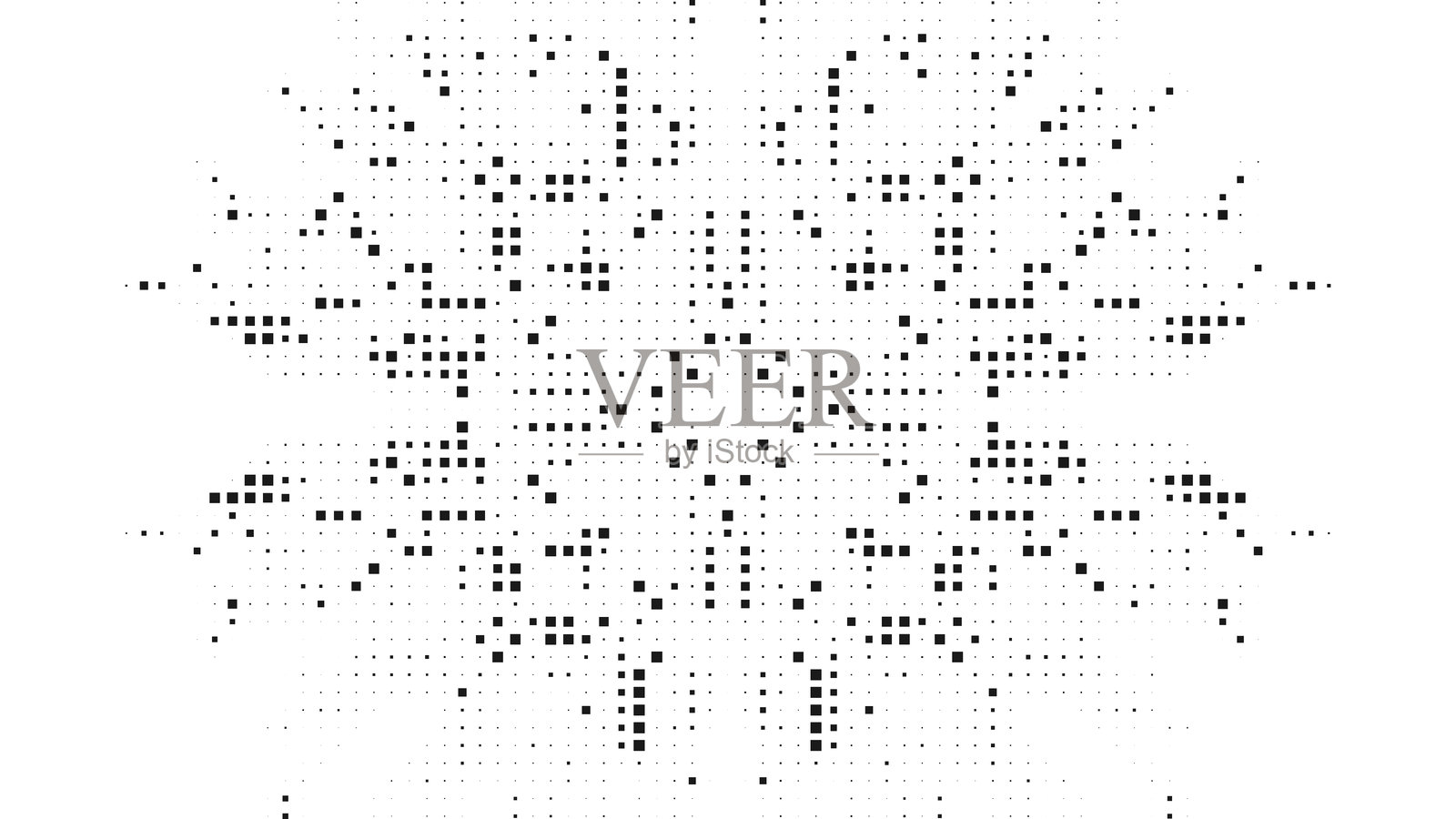 用于未来科技品牌和现代基础设施设计的对称单色半调曼陀罗，带有数字方形元素矢量图插画图片素材