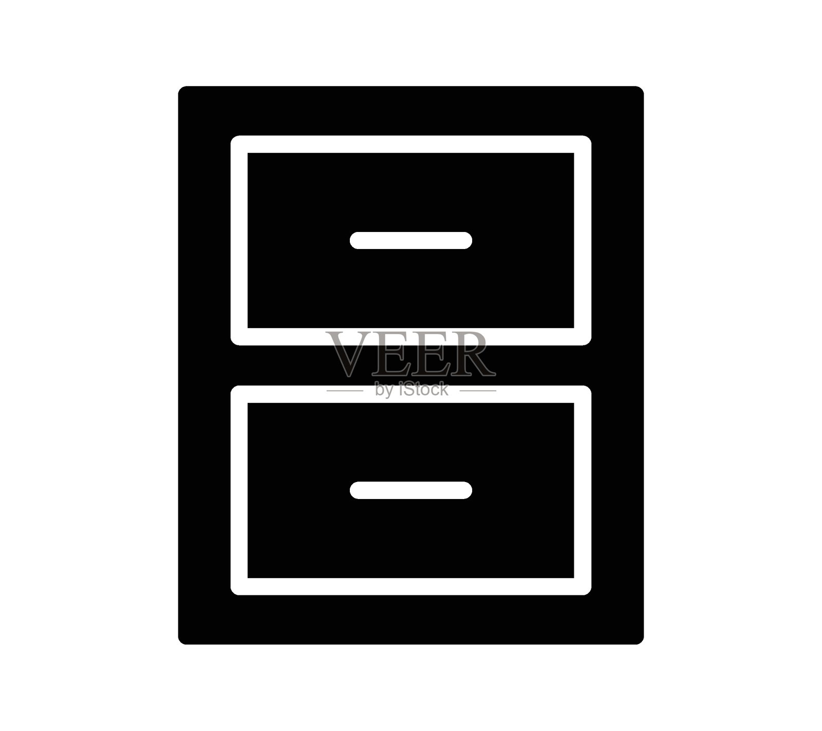 极简黑色文件柜图标，带两个抽屉，供办公使用插画图片素材