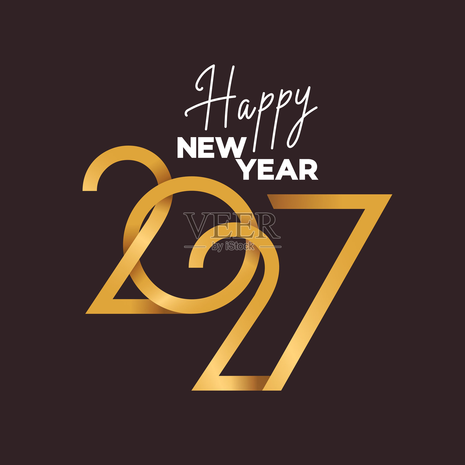 2027数字设计模板。2027新年快乐标志文字设计，采用现代排版、图形和节日风格。适用于2027贺卡、横幅、海报、日历、品牌推广的矢量插图。插画图片素材