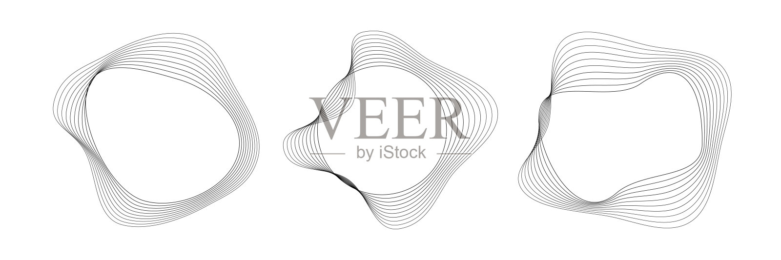 一组带有动态波浪条纹的圆形弧形声波插画图片素材