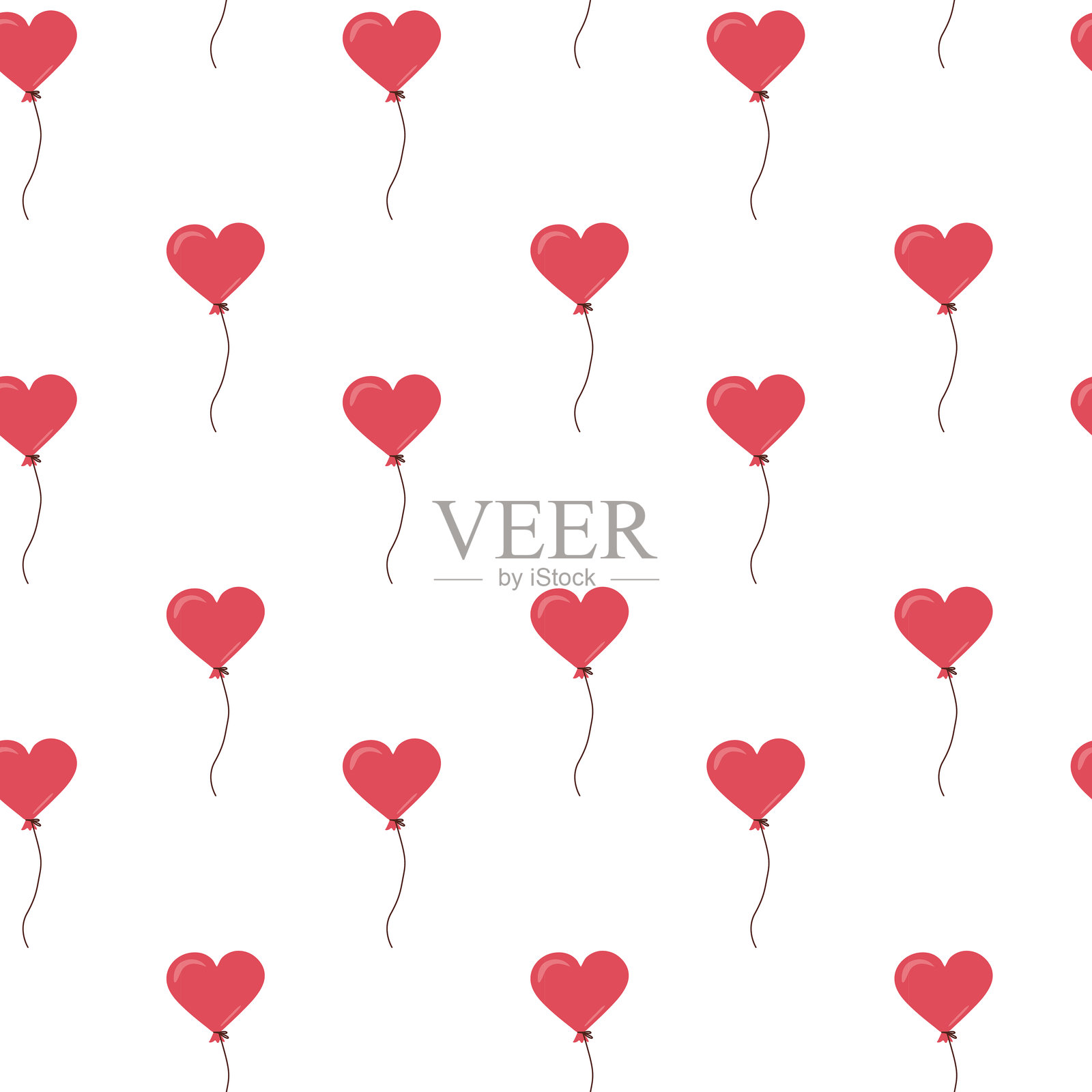 扁平风格的浪漫无缝花纹，带有心形气球。插画图片素材