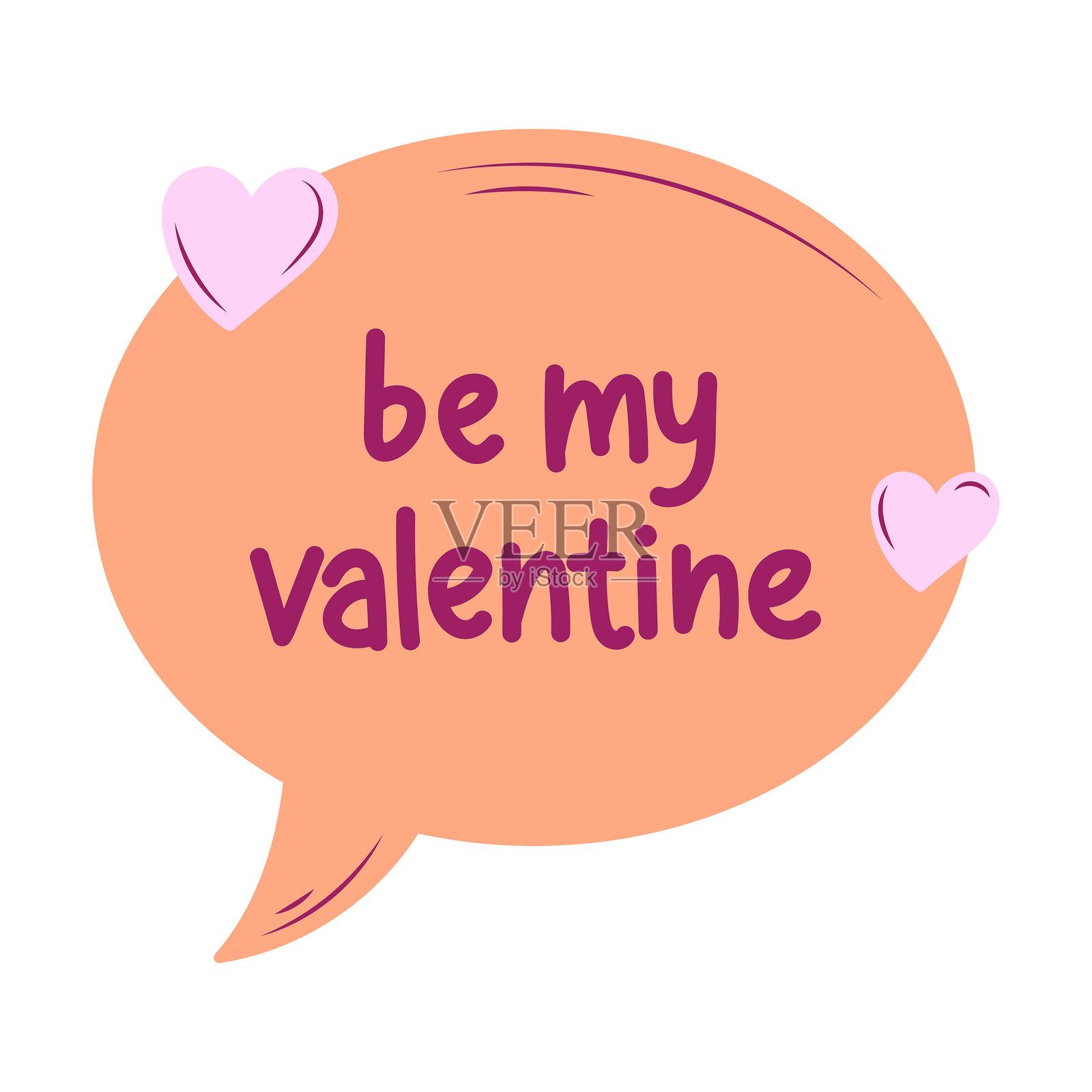 带有“做我的情人”文字和心形装饰的对话气泡，用于浪漫信息插画图片素材
