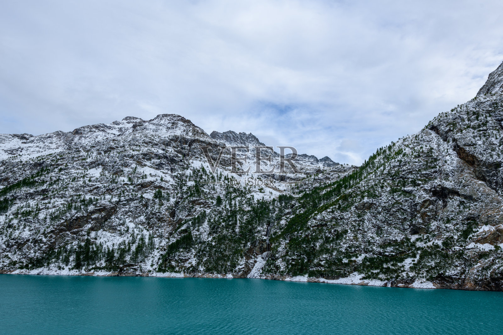 绿松石色湖泊与雪山，穆兰山口照片摄影图片