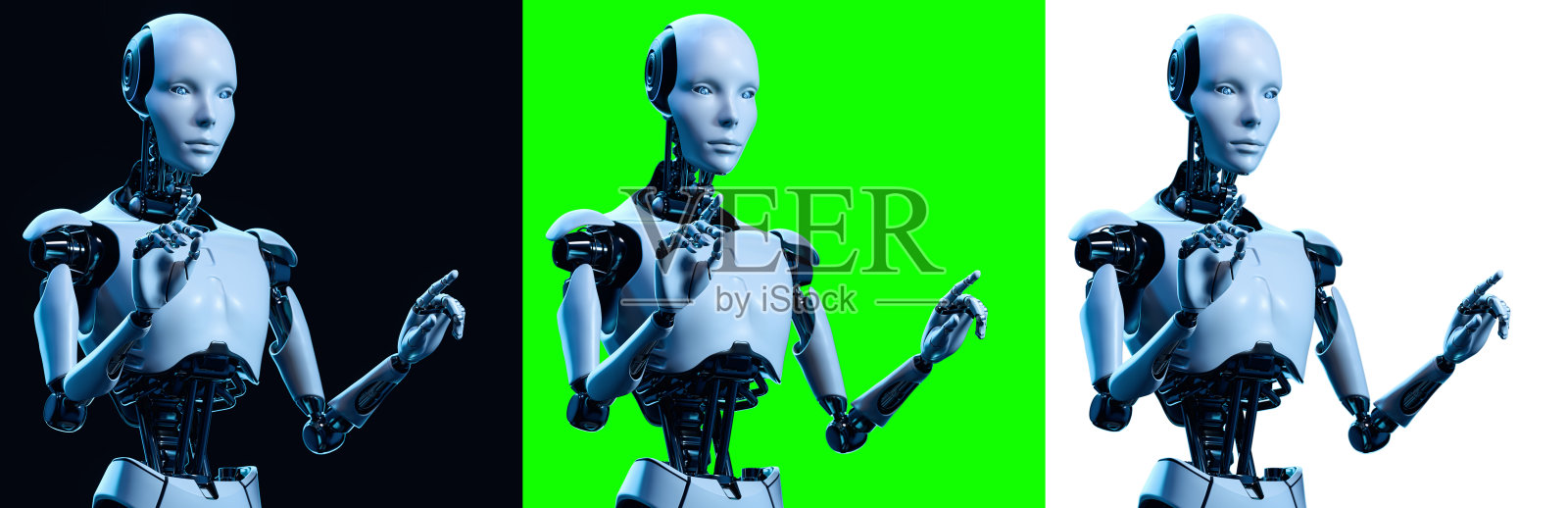 仿生机器人，位于绿色抠像背景、黑白背景前照片摄影图片