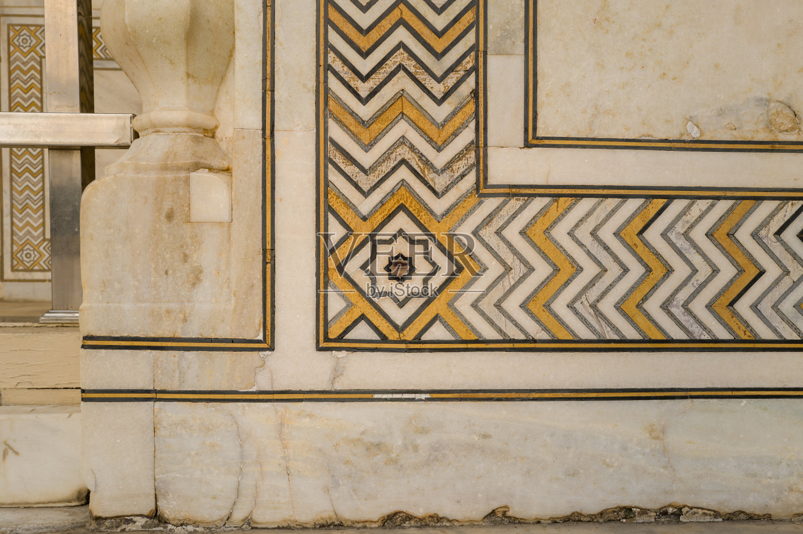 泰姬陵阿格拉的雪佛龙大理石镶嵌细节照片摄影图片