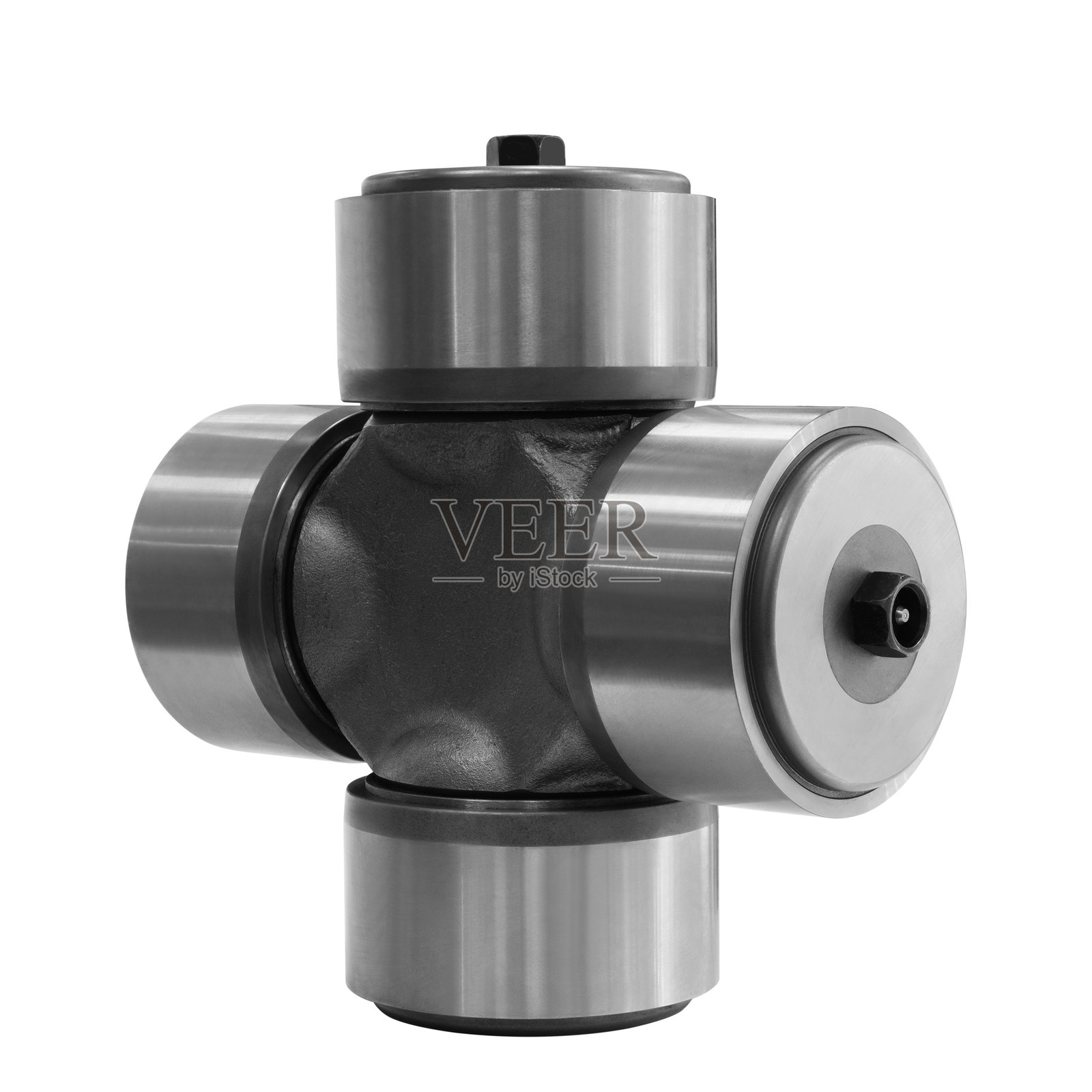 带有轴承的金属十字形机器或传动部件，孤立在透明的白色背景上照片摄影图片