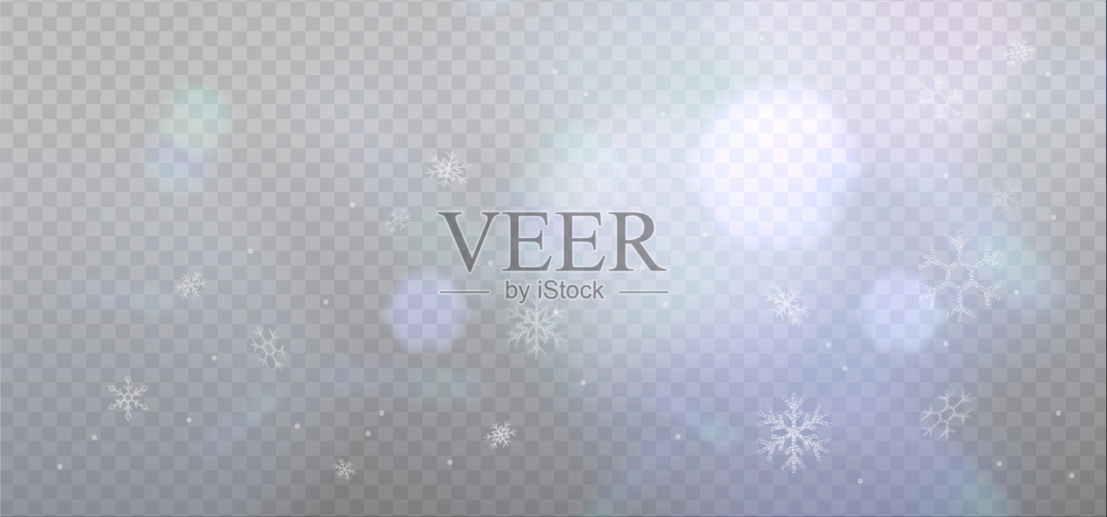 闪亮的抽象散焦散景圆形叠加设计，带有透明雪花。圣诞降雪效果。圣诞印花。闪光纸屑，适用于横幅、海报、封面、传单、卡片。矢量图插画图片素材