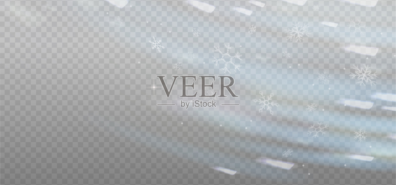 飞舞的雪花，带有动态的棱镜光晕效果，冷白色光叠加背景，伴有水晶玻璃的温暖光泽，闪耀的光芒。棱镜光色散，带有光线和眩光效果。矢量图插画图片素材