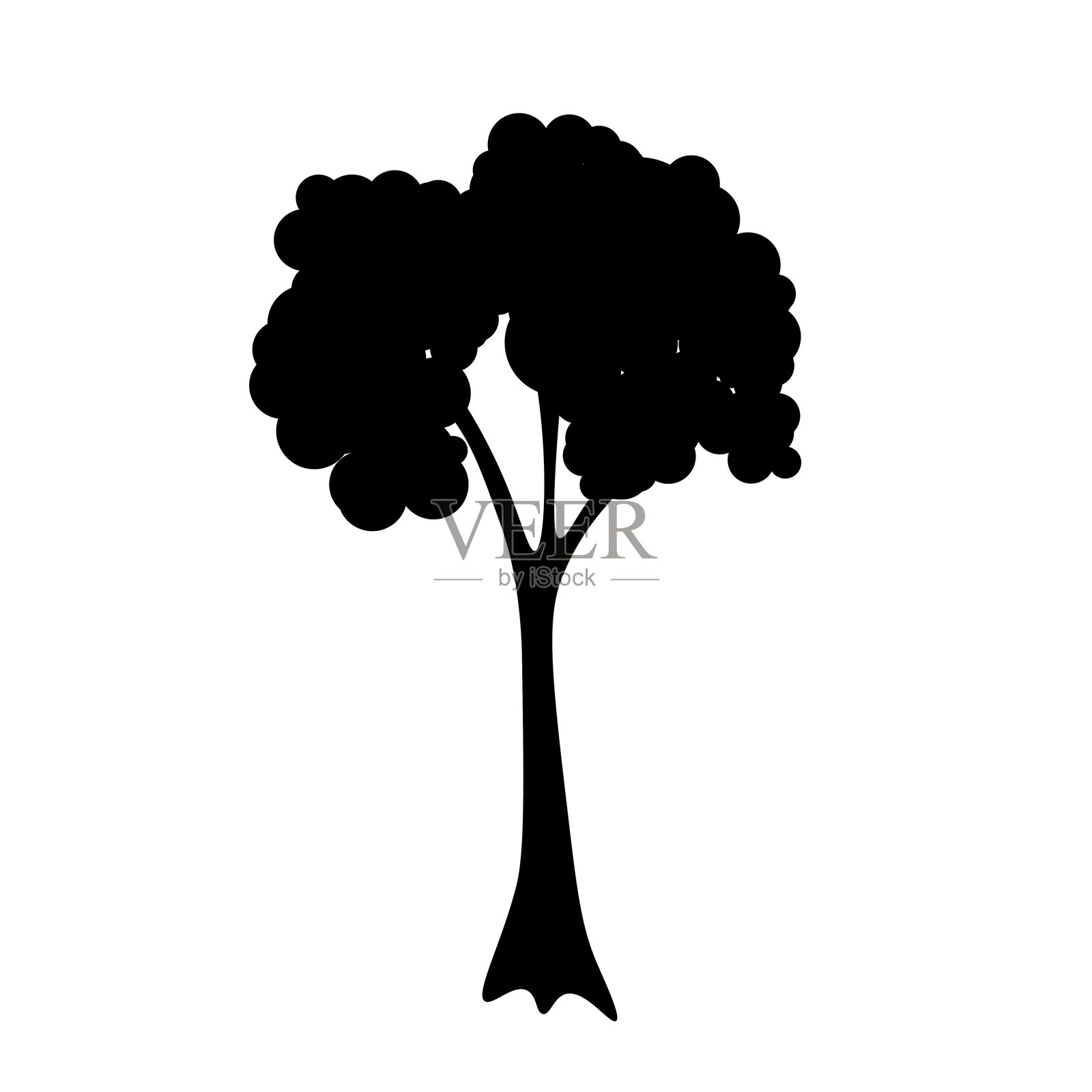 涂鸦树。孤立的黑白图标，背景为白色。春季树木，适用于您的设计。矢量符号标志。植物、景观设计。生态理念概念插画图片素材