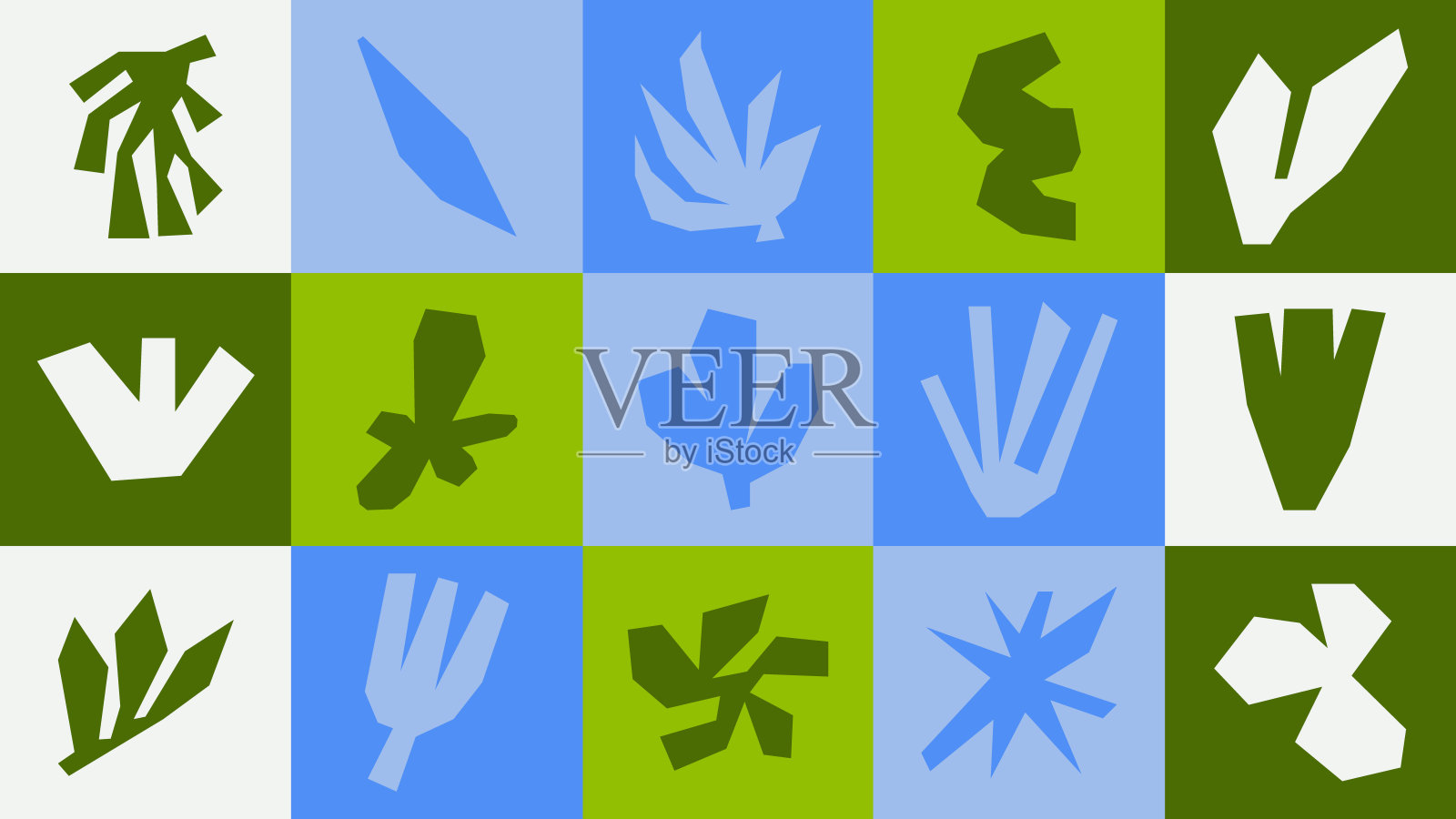 无缝植物图案，带有剪出的植物插图。复古手工风格的艺术草本和叶子拼贴，适用于生态设计和文具。插画图片素材