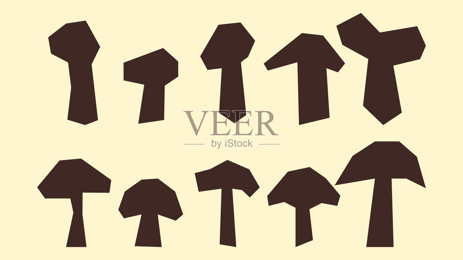 色彩缤纷的剪纸蘑菇贴纸包，拥有奇幻的菌类造型。适用于包装、日记本和创意项目的趣味现代贴纸。插画图片素材