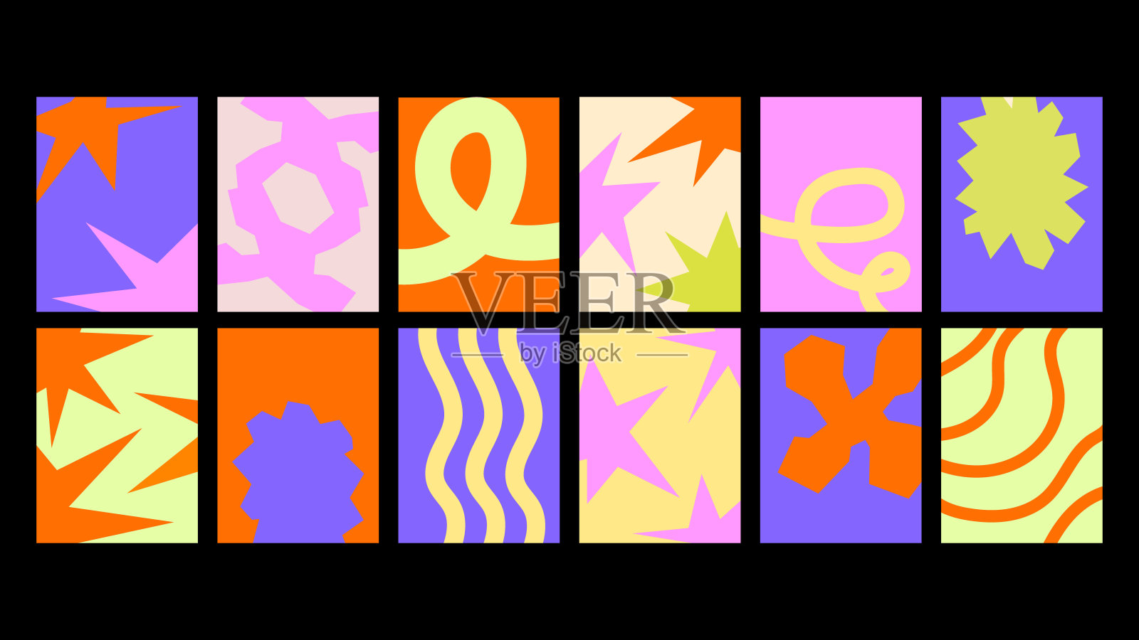 趣味涂鸦形状抽象海报集，包含手绘线条和有机形态。适合创意空间的有趣现代艺术作品。插画图片素材