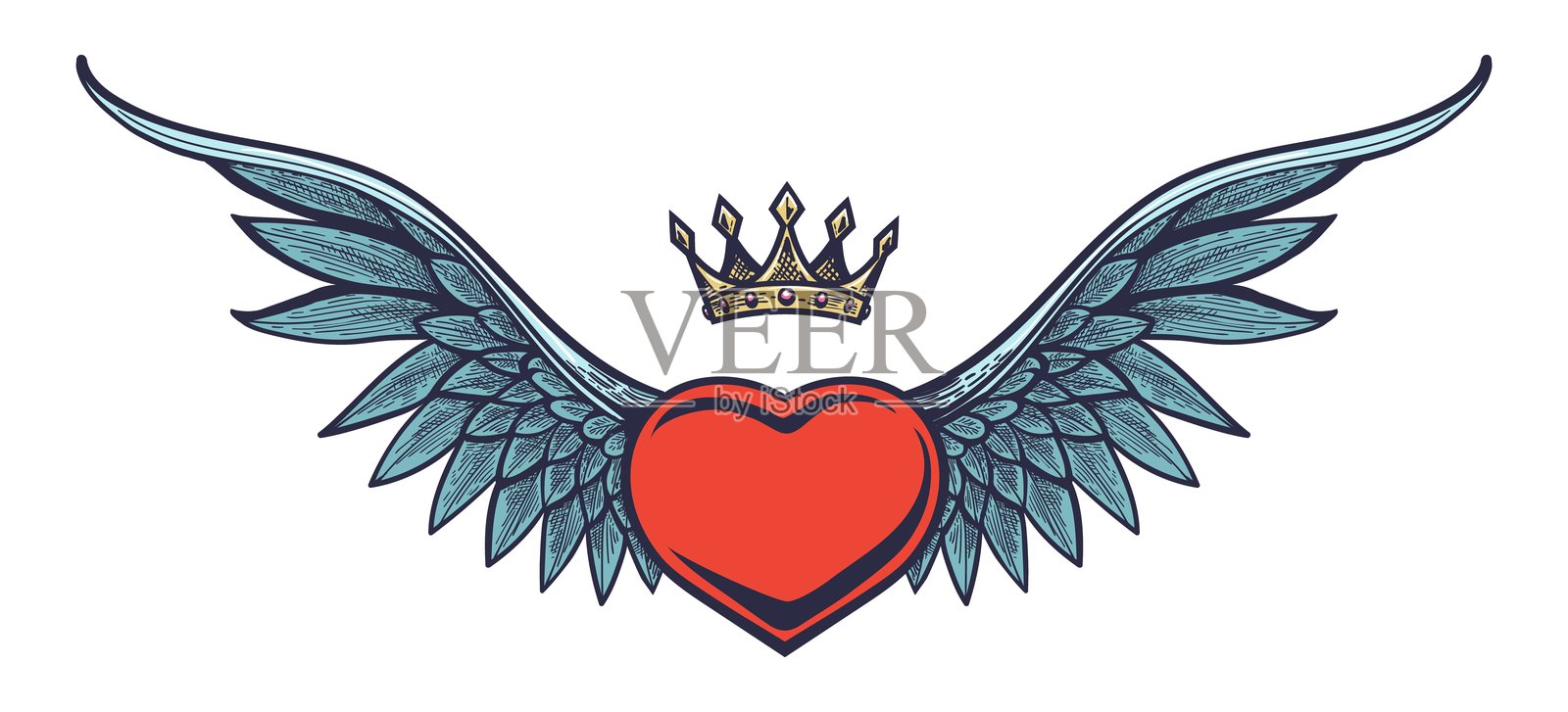 带翅膀和皇冠的心形矢量插画插画图片素材